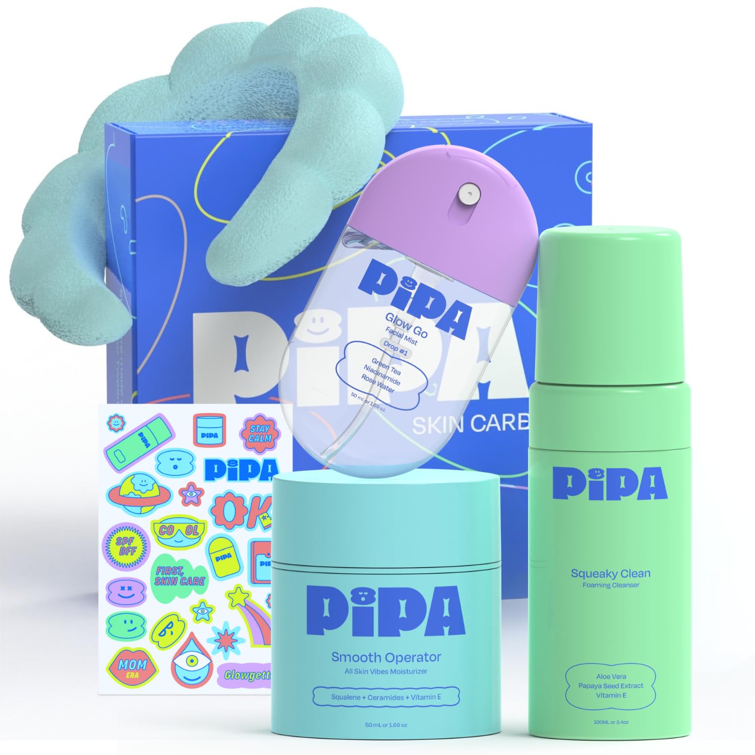 Pipa Skincare Cleanser, Moisturizer & Facial Mist Girls Birthday - Product Imagery