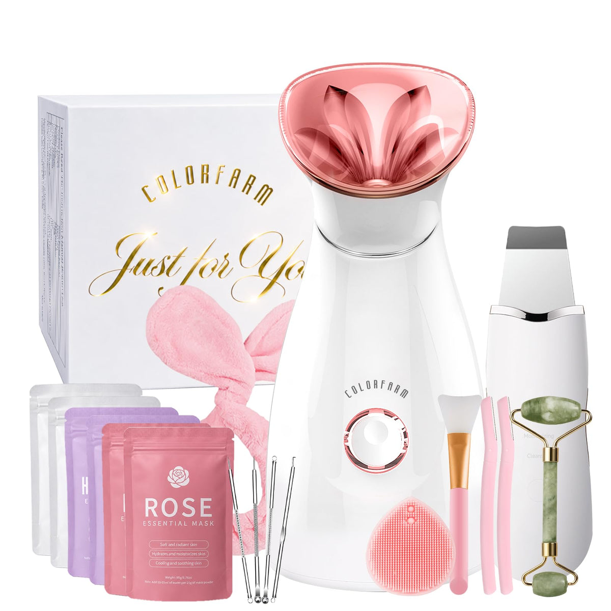 Colorfarm Facial Steamer Spa Kit with 17 Tools, Skin Care Gifts for Women – 1set1- Rose / Gold, Plastic