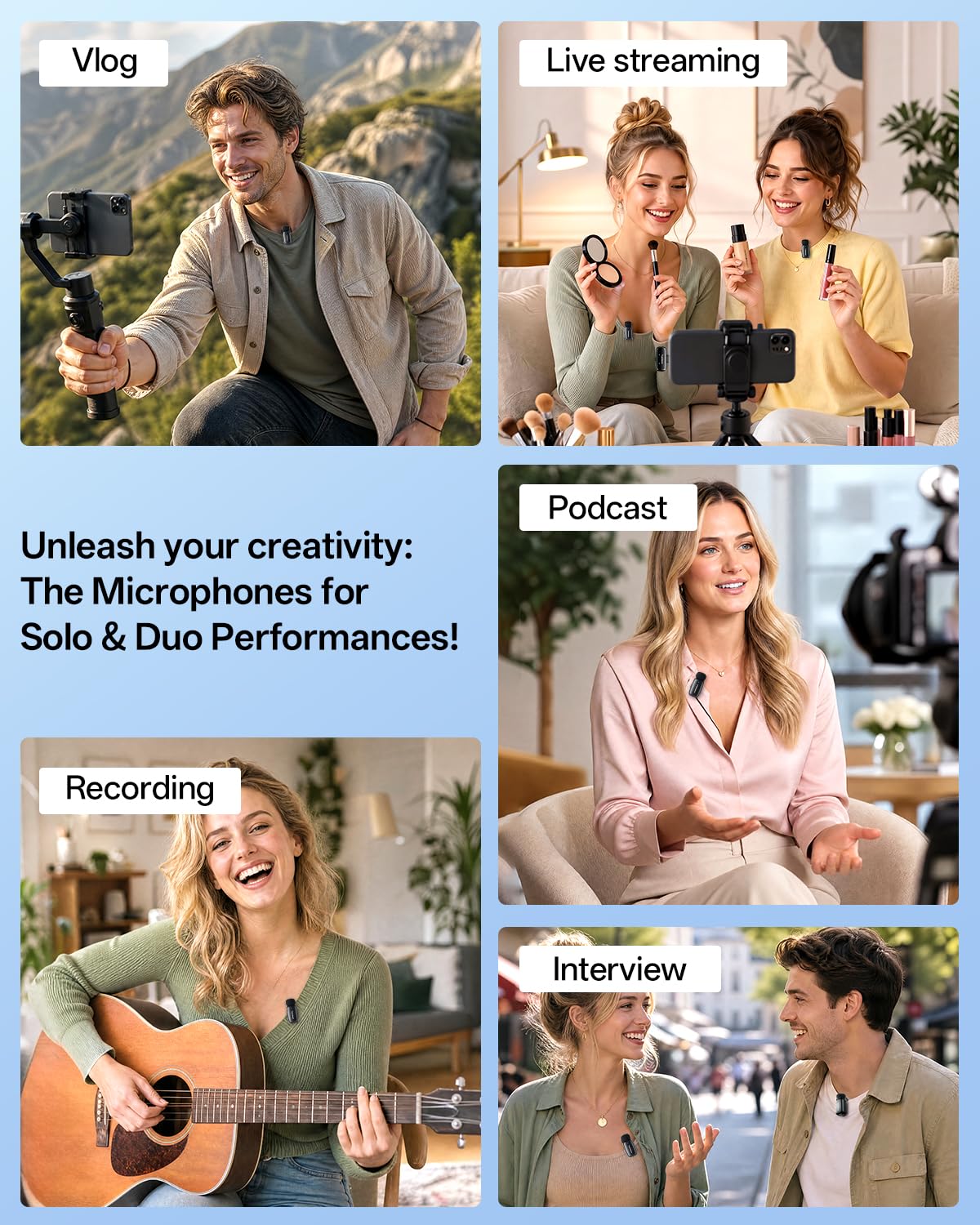 Yuaceuco Mini Wireless Lavalier Microphone for Content Creators – back view and specifications