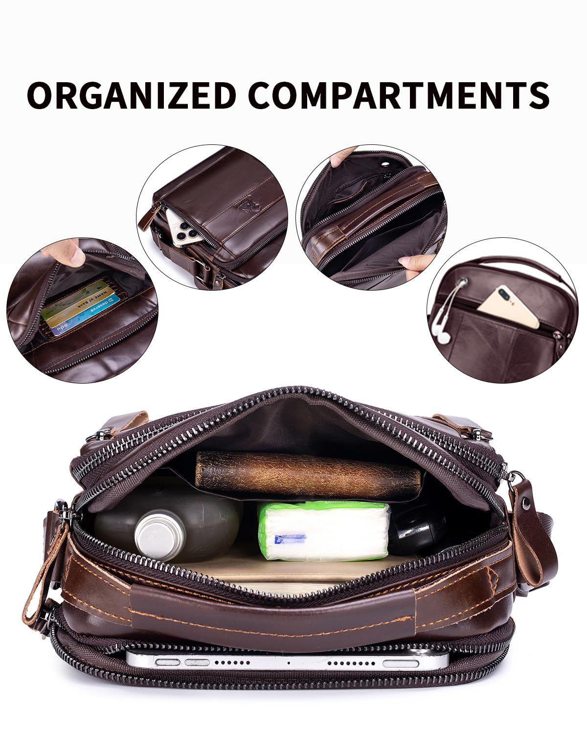 STEELLION Men's Cowhide Leather Crossbody Shoulder Bag, Top Handle – packaging and label