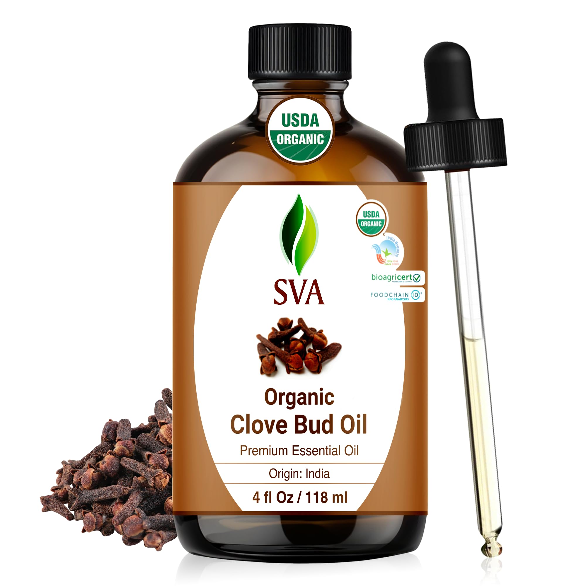 SVA Organics Organic Clove Bud Essential Oil 4oz Dropper