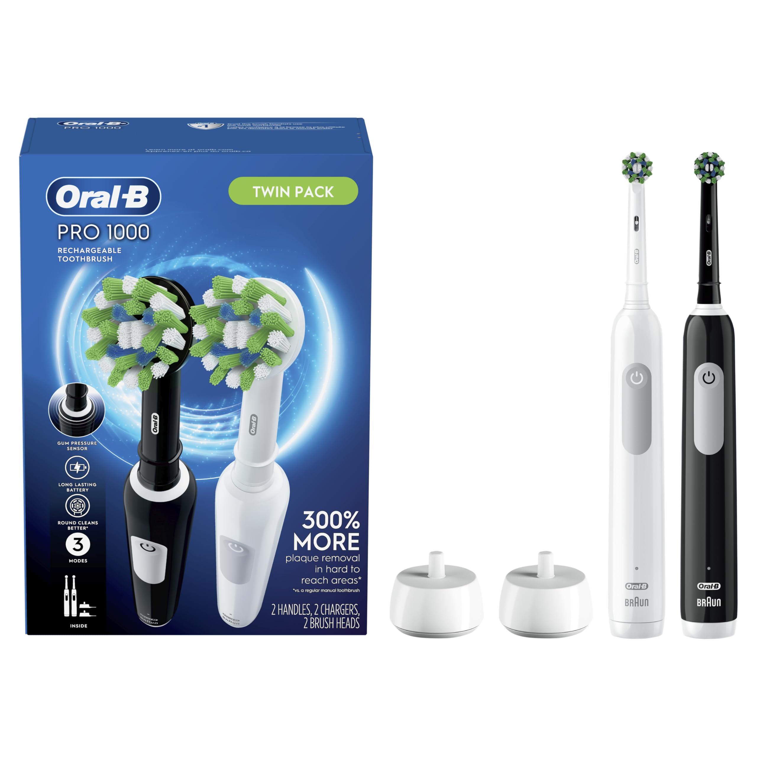 Oral-B Pro 1000 CrossAction Electric Toothbrush, Black and - Product Imagery