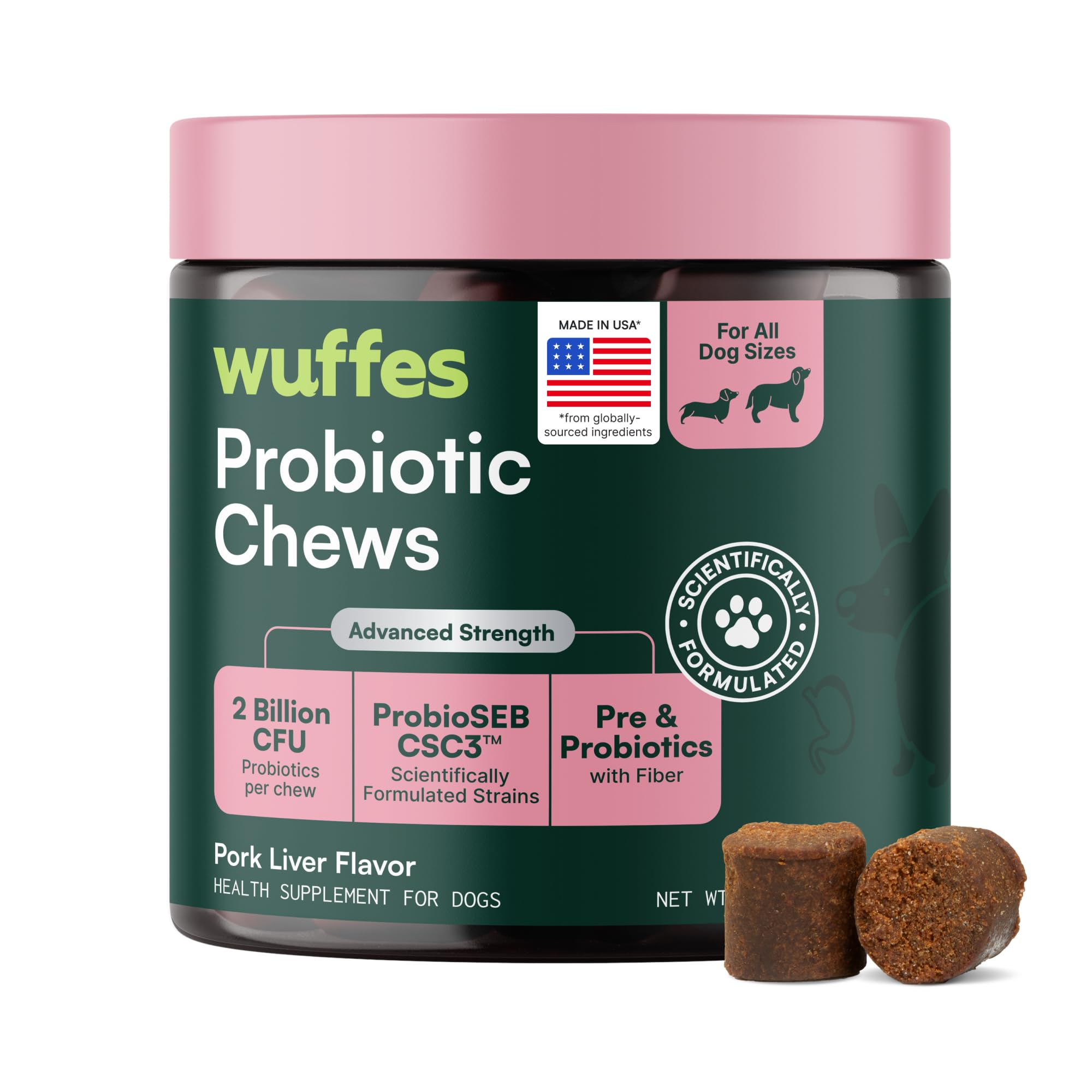 Wuffes Probiotic Chews for Dogs, Gut & Immune Support - Product Imagery