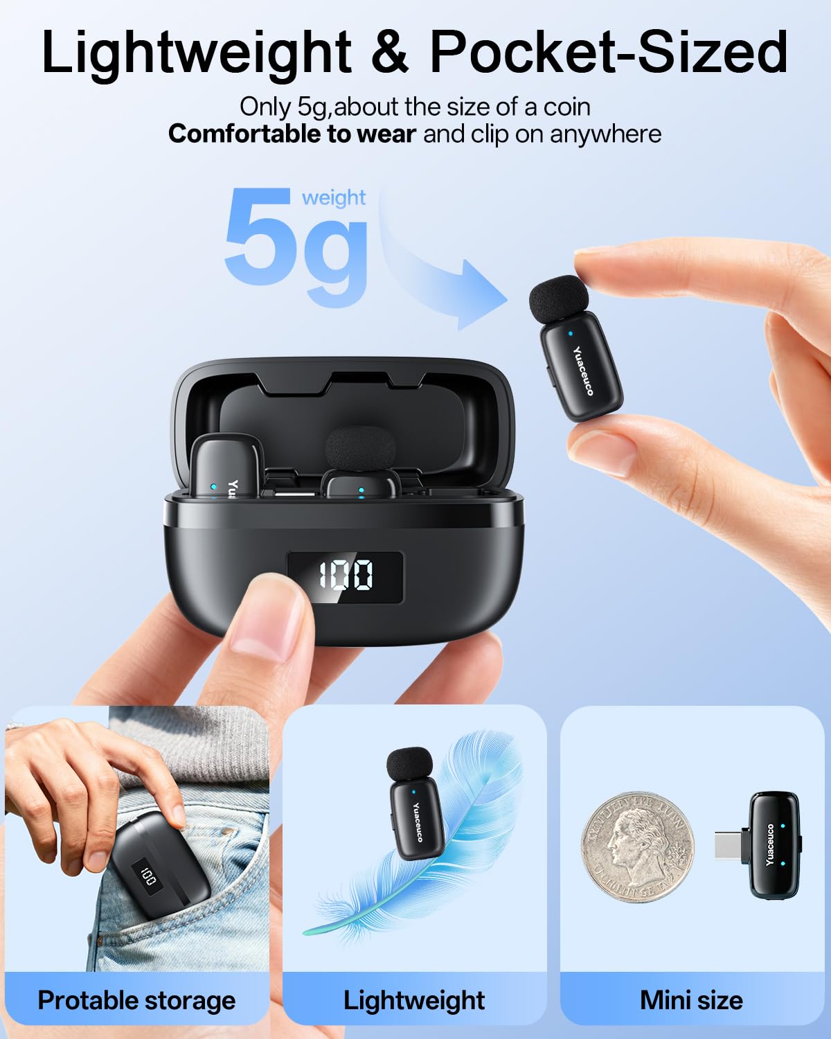 Yuaceuco Mini Wireless Lavalier Microphone for Content Creators – close-up detail