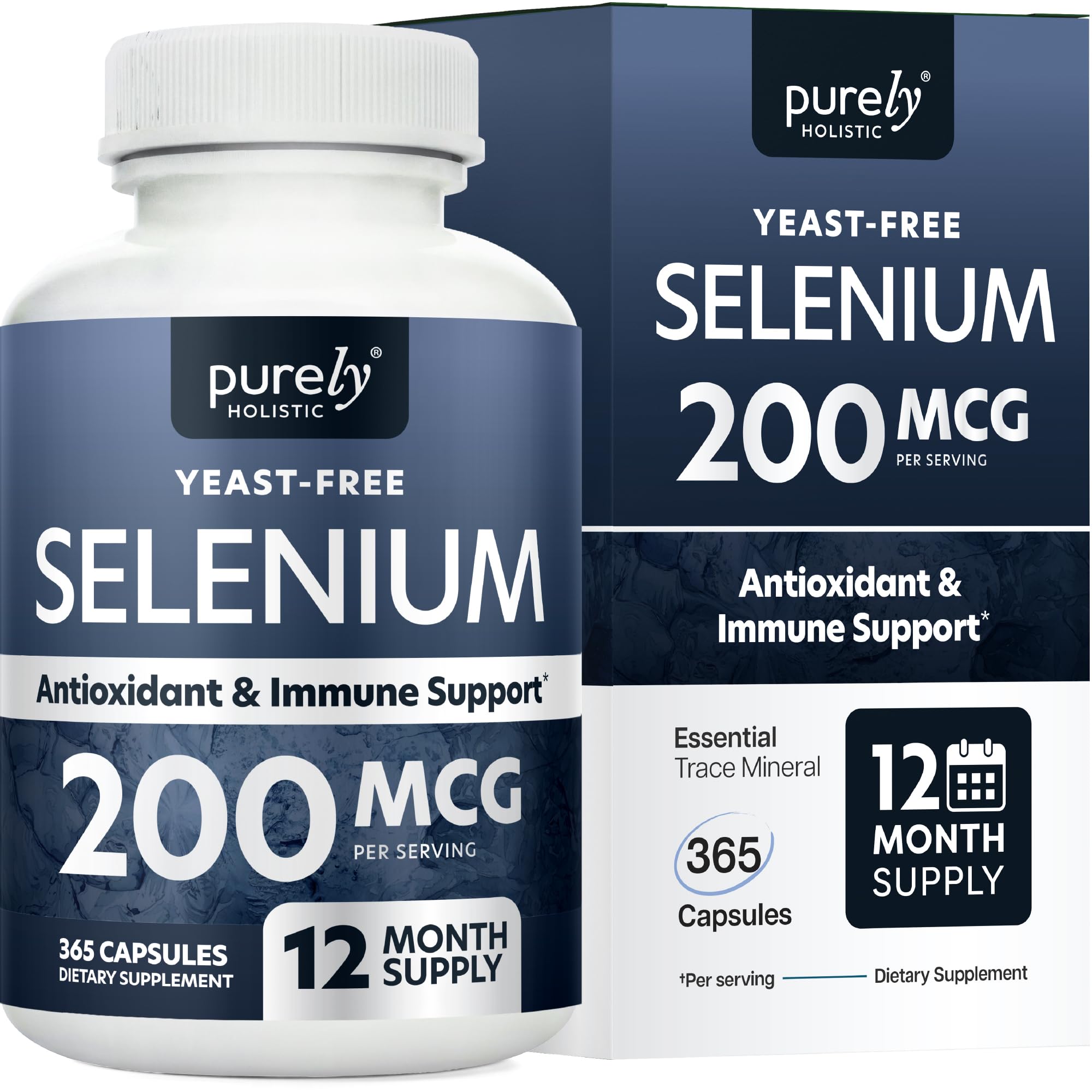 Selenium 200mcg Capsules, 1 Year Supply, Yeast-Free - Product Imagery