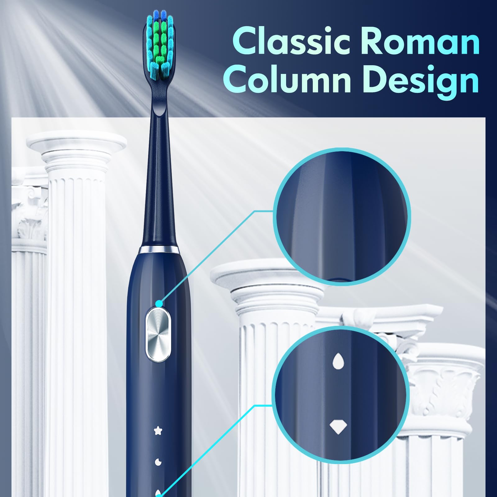 DADA-TECH Sonic Electric Toothbrush with 9 replacement heads and 5 brushing modes on a clean white background.
