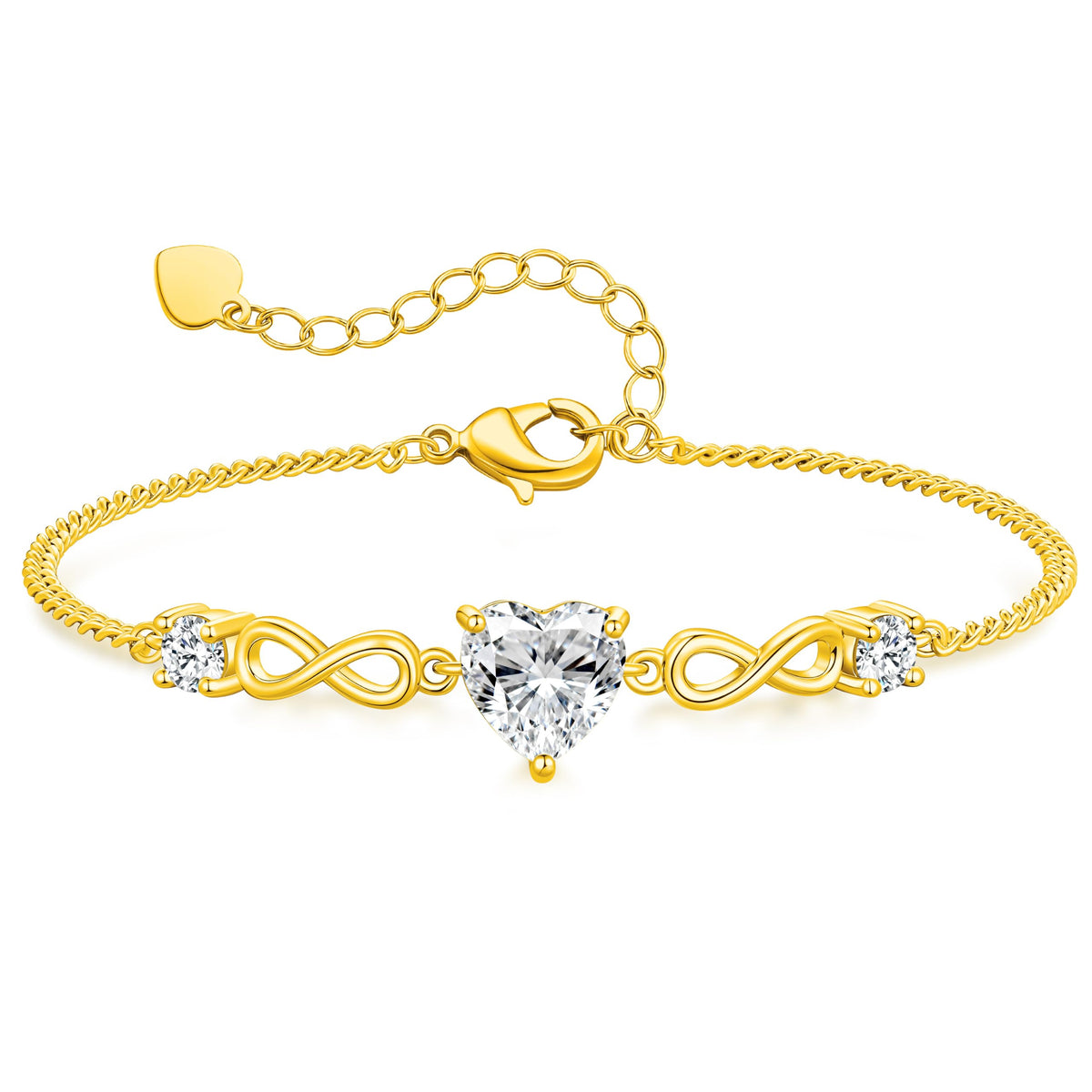 CDE Engraved I Love You Heart Moissanite Bracelets Jewelry Gifts for Women – 18K Gold Plated, Medium