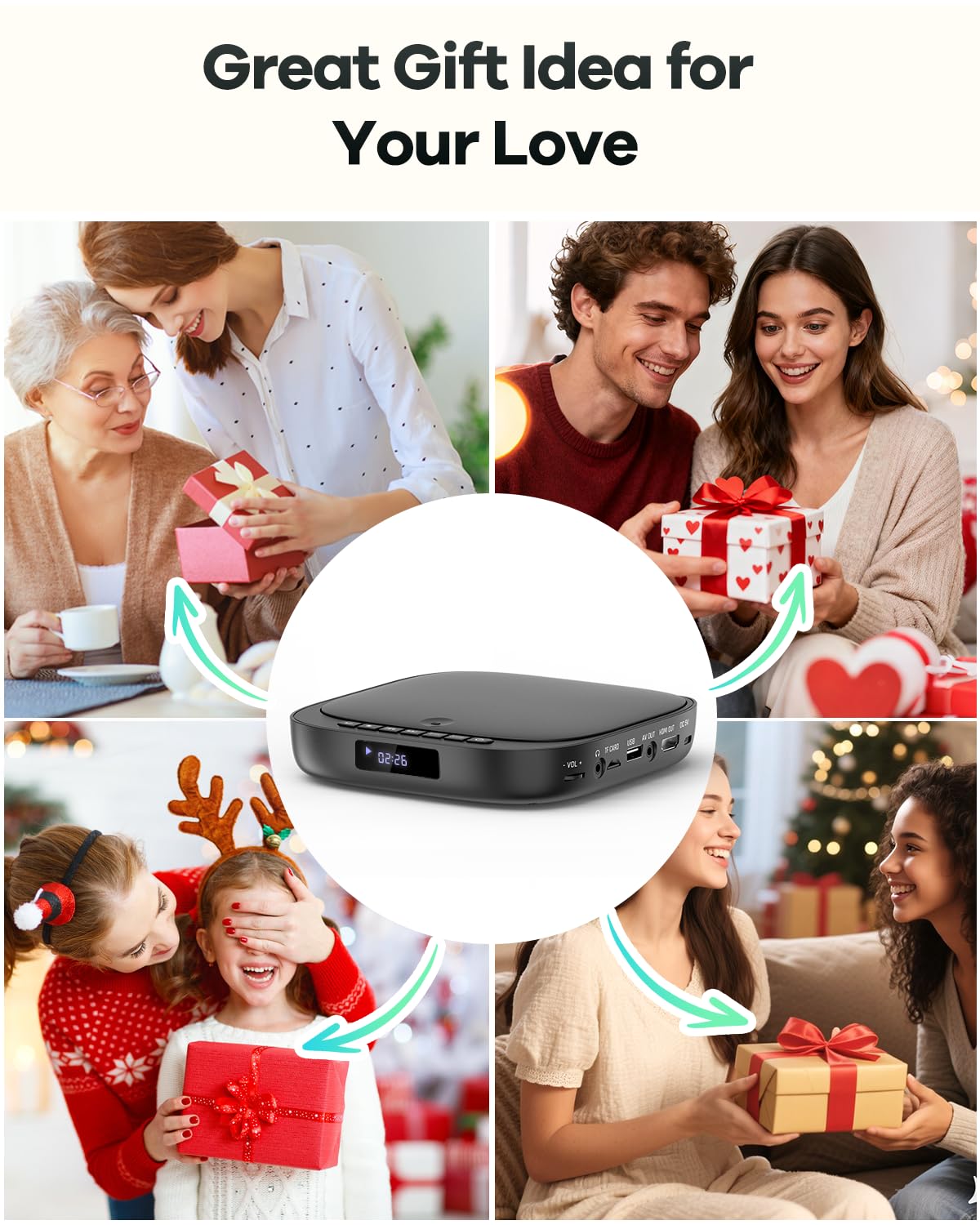 FELEMAN Mini DVD Players for TV that Plays All Regions and Formats – back view and specifications