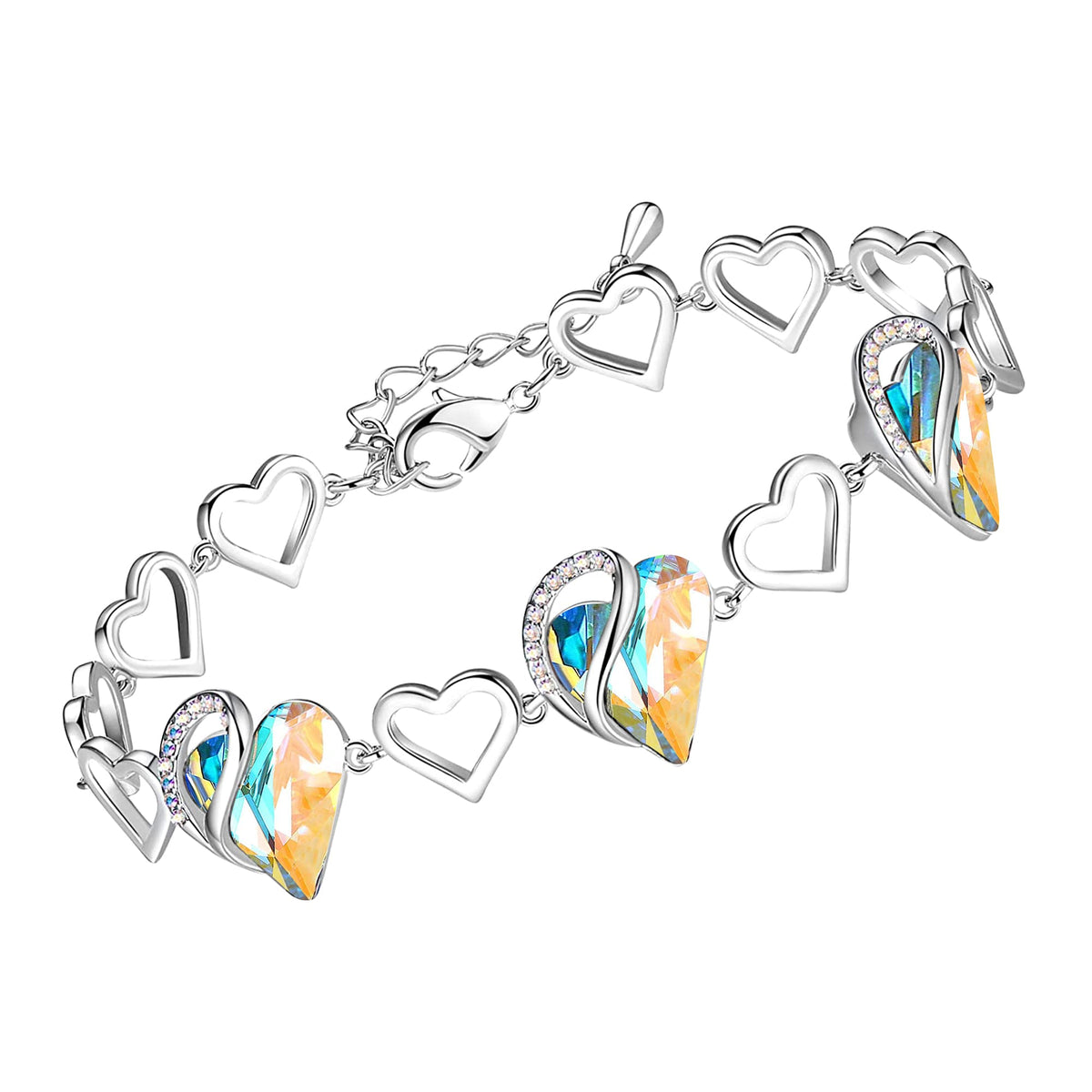 Leafael Infinity Love Heart Gift Bracelet for Women, Birthstone or Healing Stone Crystal, Silver Tone Birthday Jewelry f