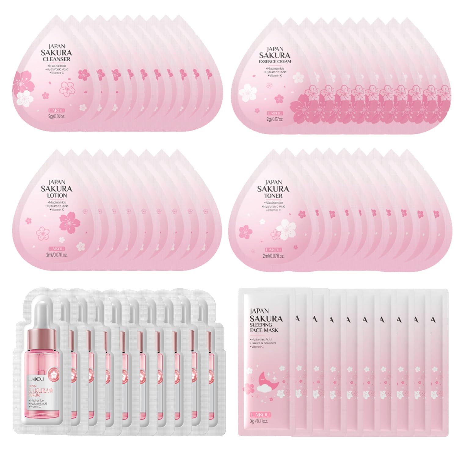 Sakura Travel Skincare Sets, 60pcs Mini Travel Skin Care kit - Product Imagery