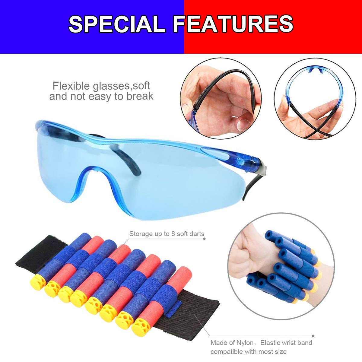 POKONBOY Party Supplies Compatible with Nerf Guns, 10 Sets Kids Blaster Guns Birthday Party Favors Accessories with Face
