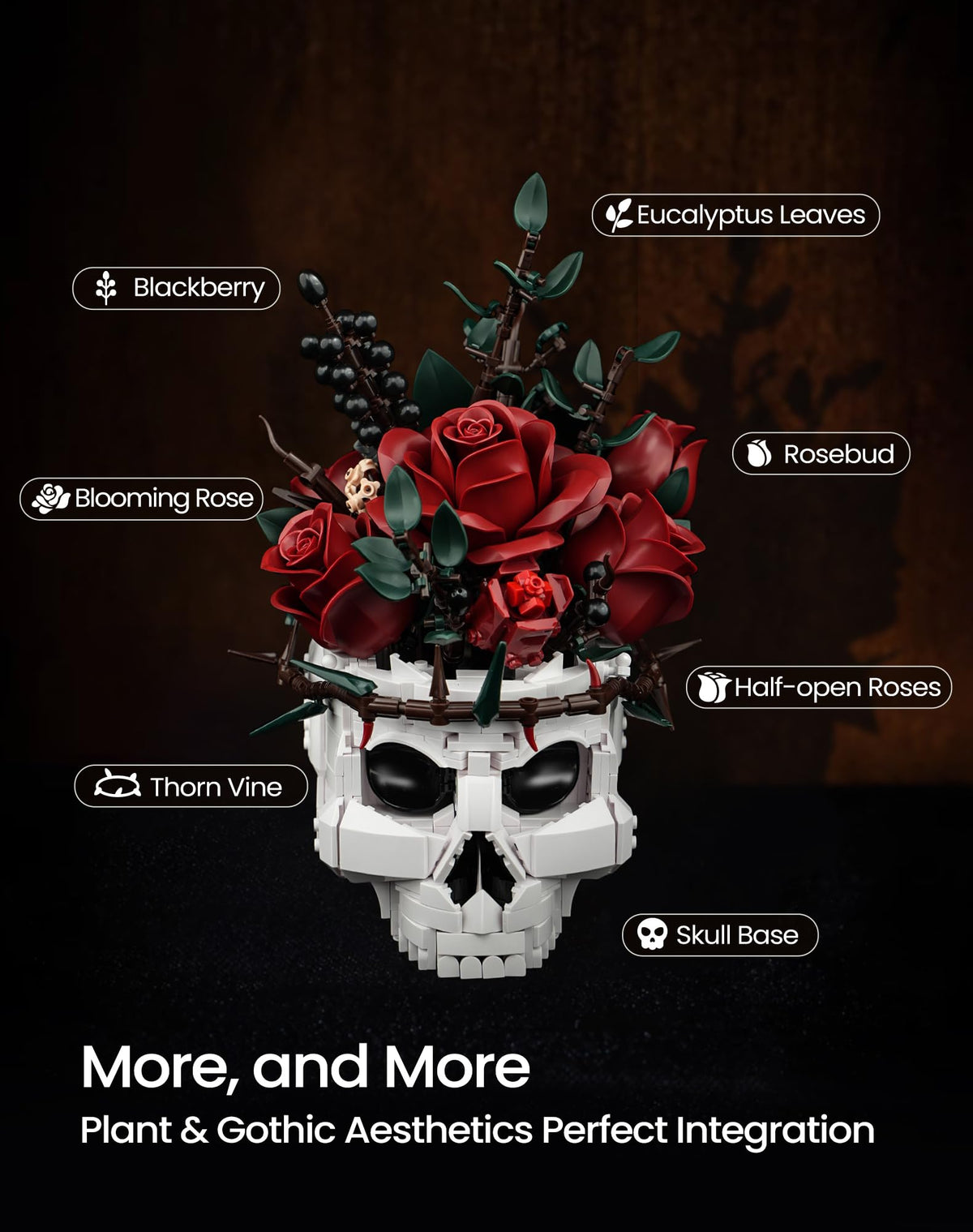iATOM Skull Roses Flower Bouquet Building Set Botanical - iATOM Official Imagery - 5