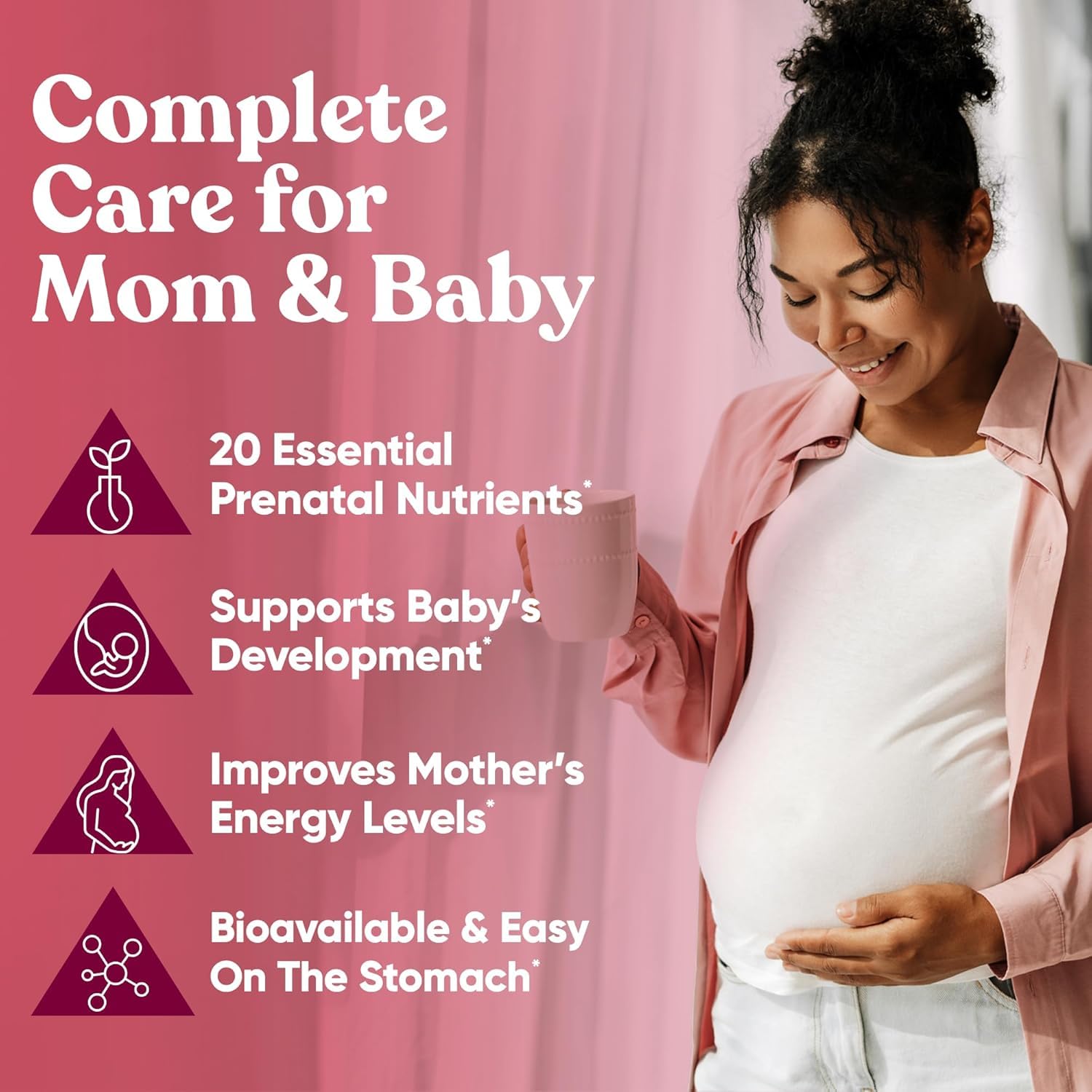 Eu Natural Glow prenatal vitamins with folate and DHA, 60 vegetarian capsules, featuring a bottle of dietary supplements.