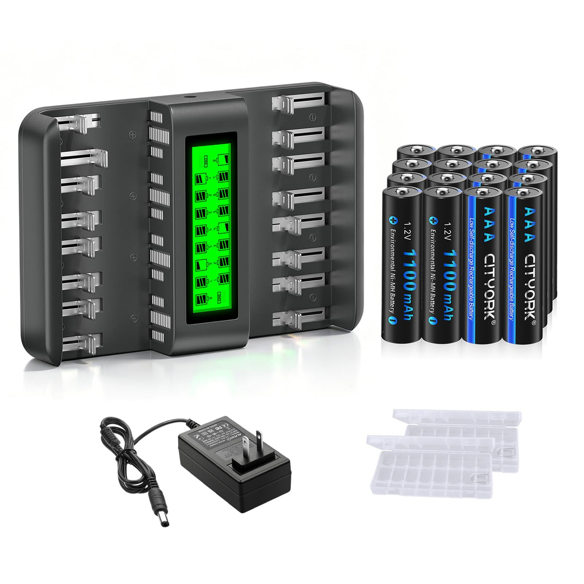 CITYORK Rechargeable AAA Batteries with 16 Bay LCD Battery - CITYORK Official Imagery - 2