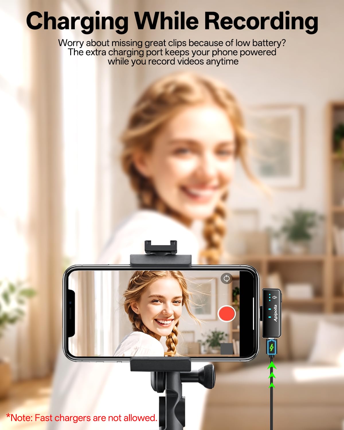 Apipolla Wireless Mini Lavalier Microphone for iPhone Android,Plug&Play Magenet Mics – packaging and label