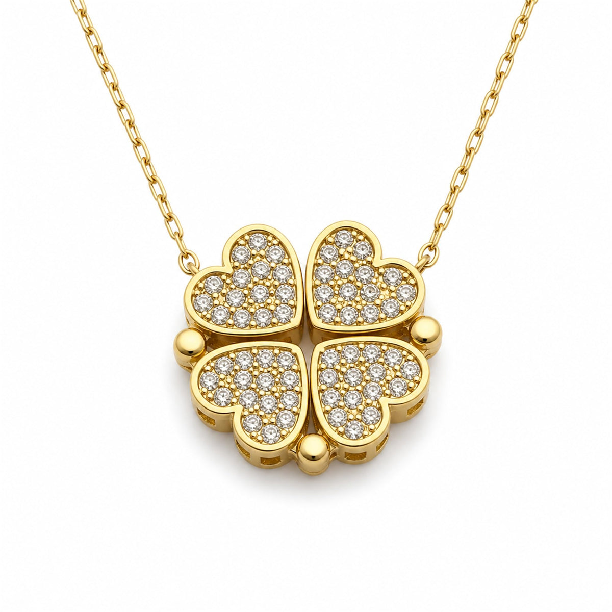two arts jewelry Two Arts 925 Sterling Silver Necklace Four-Heart Clover Cluster Zircon – Gold, Metal, 45 cm + 5 cm exte