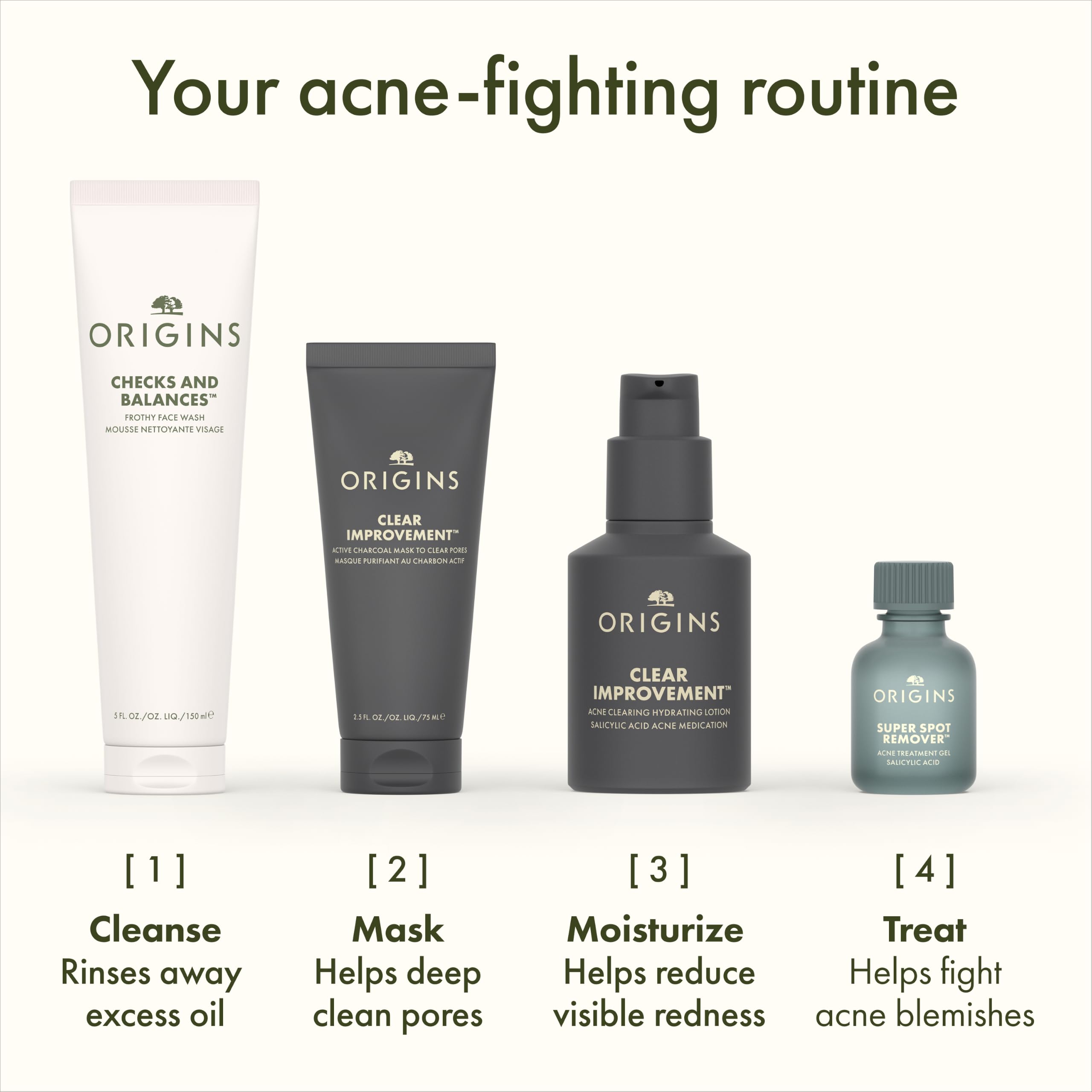 Origins Super Spot Treatment for Acne with salicylic acid, clear gel containing 0.3 fl oz for treating and preventing blemishes.