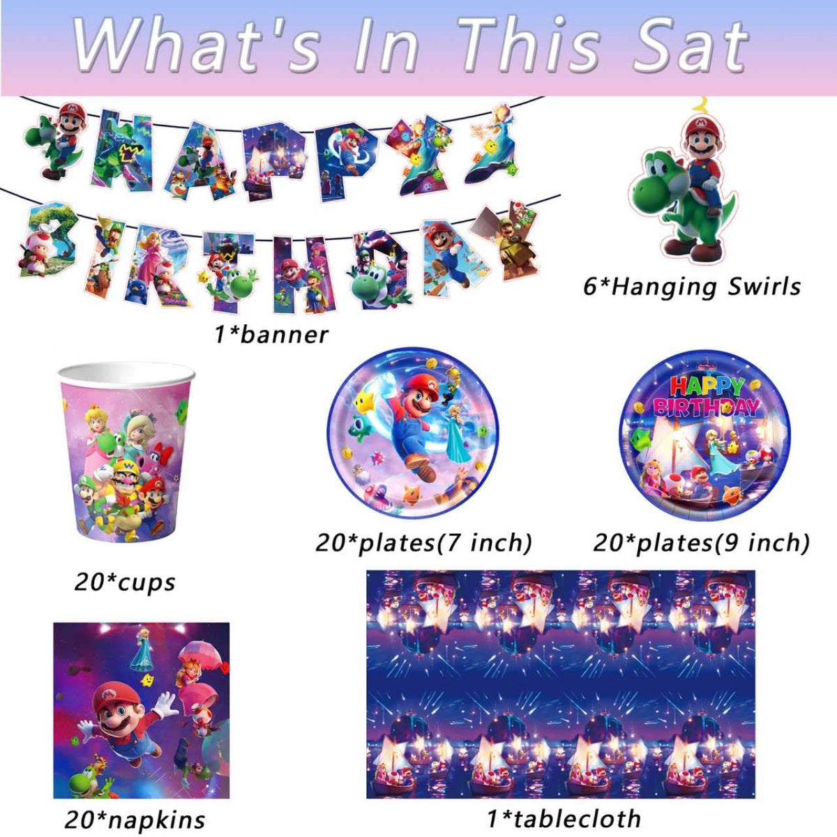 SHSAIEDHA 88Pcs Birthday Party Decorations, Party Supplies Set Including Banner, Tablecloth, Hanging Swirls, Paper Plate
