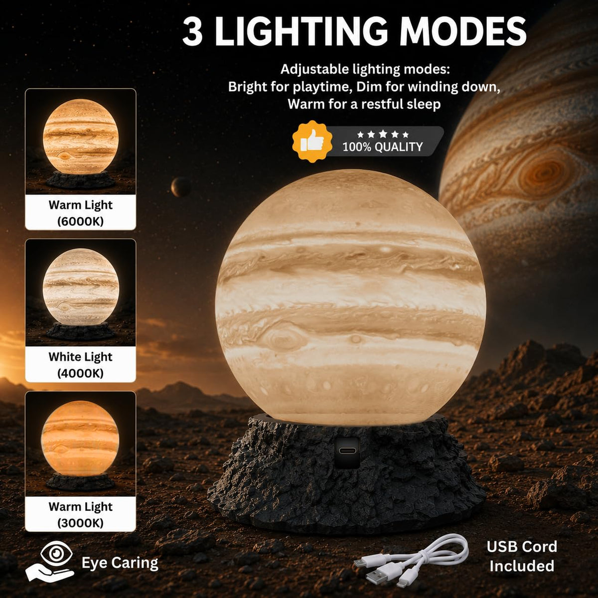 Jupiter Planet Lamp Realistic LED Night Light Space Decor - MOMO3D Official Imagery - 4