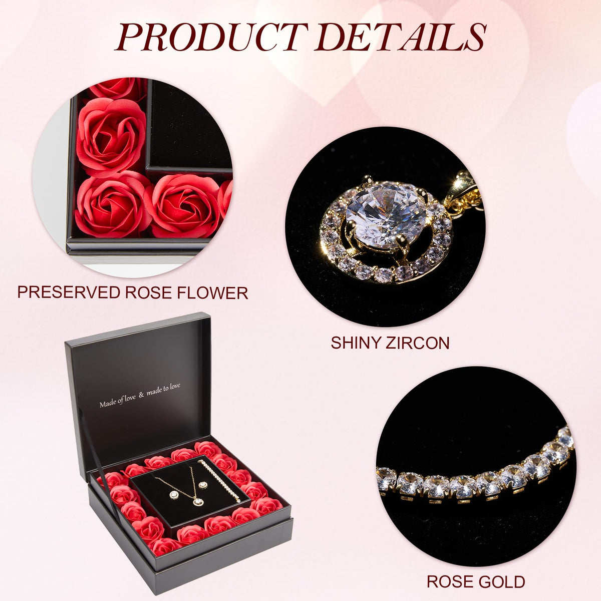 WDS WONDROUS Preserved Rose Jewelry Set for Women 4PCS Red - WDS WONDROUS Official Imagery - 8