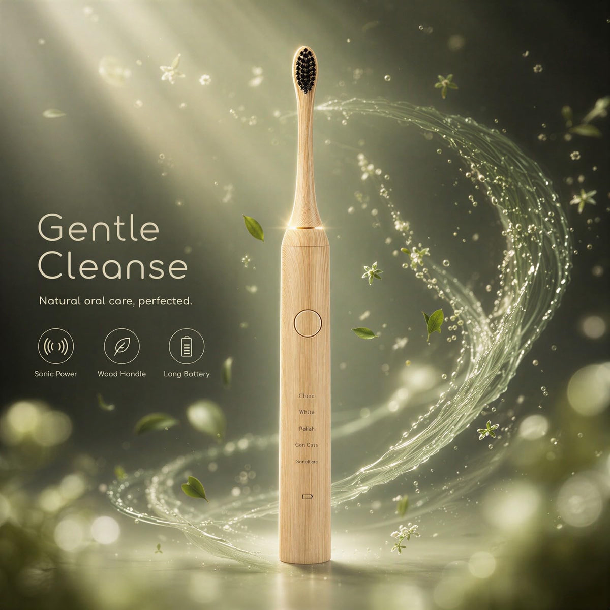 Electric Toothbrush, Wood Handle, High-Frequency Sonic Suspension, Soft Bristle|Rechargeable, IPX7 Waterproof, 4 Brush H