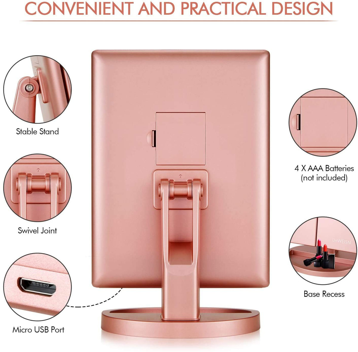 Infitrans Trifold Makeup Mirror Vanity Mirror with Lights,1X 2X 3X Magnification,Touch Control,Adjustable Rotation,Dual 