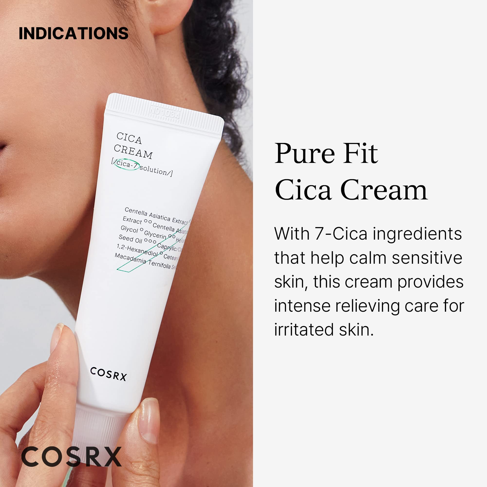 COSRX Pure Fit CICA Moisturizer for acne-prone skin in 1.69oz jar, featuring soothing and hydrating skincare benefits.