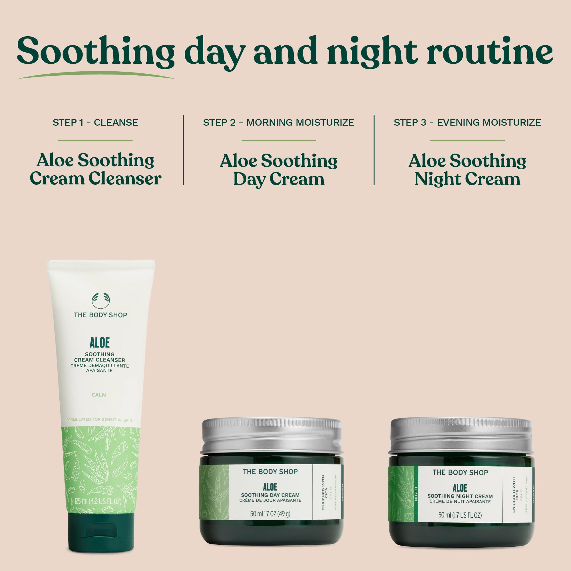 The Body Shop Aloe Vera Day Cream for sensitive skin in a 50ml jar, showing the moisturizer with aloe vera in the packaging.