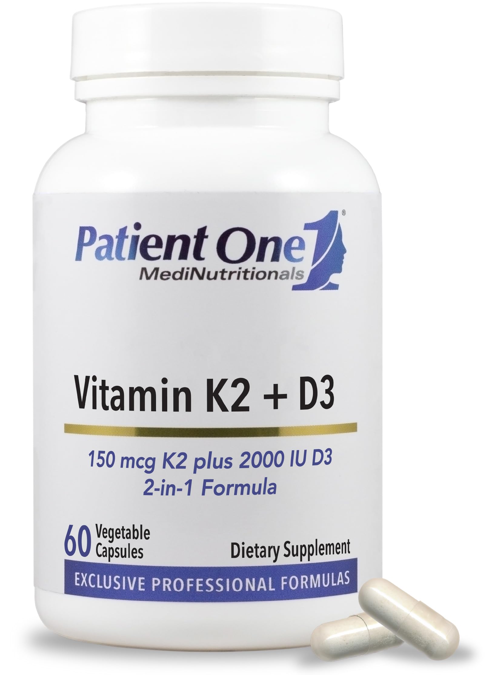 Patient One Vitamin K2 MK-7 (150 mcg) + D3 (2000 IU) | 60 - Product Imagery