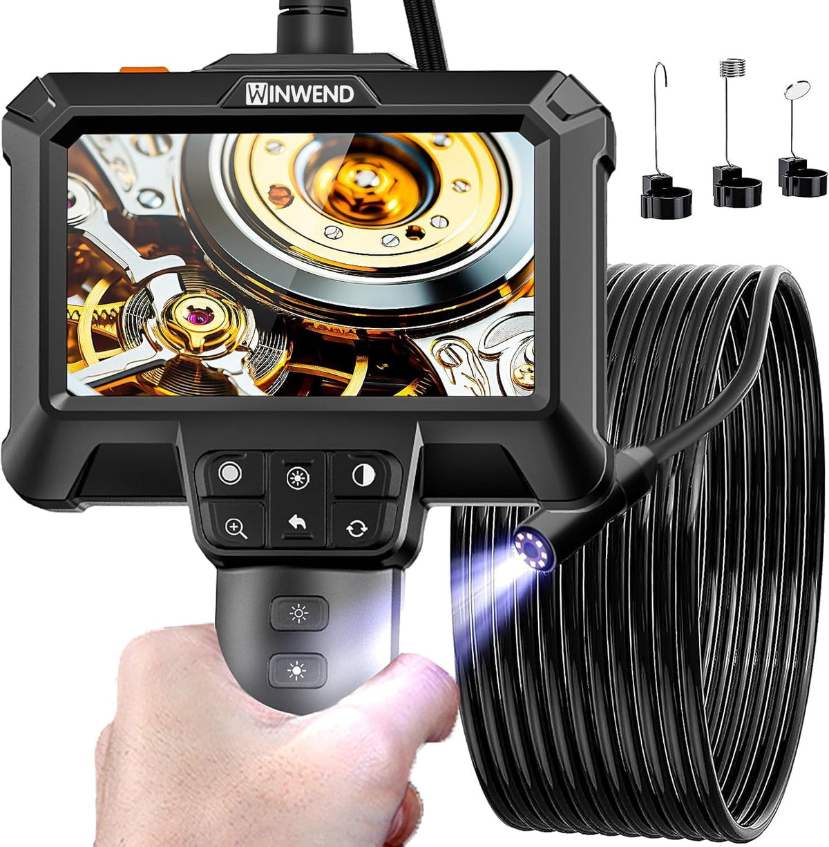 WINWEND Endoscope Camera with Light for Drain,Pipe,Plumbing Mechanic Tools – Black, 4.3 inches