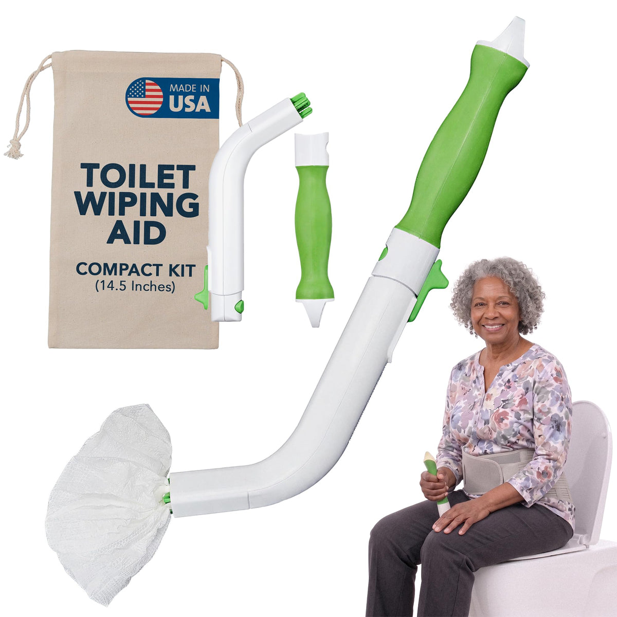 FreedomWand Compact Kit 14.5” Toilet Aids for Wiping Bottom, Butt Wiper – White, Thermoplastic elastomers (TPE), ABS, Po
