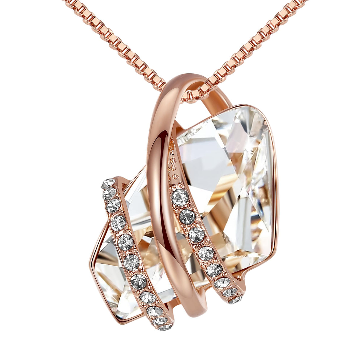 Leafael Wish Stone Pendant Necklace with Birthstone Crystal, 18K Rose Gold Plated/Silvertone, 18" + 2" – 104-Apr