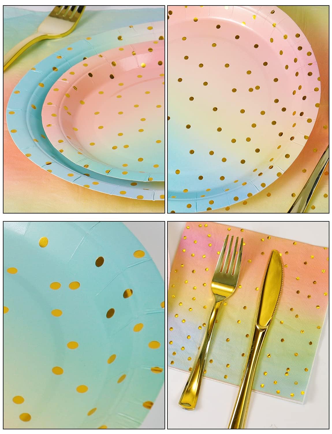 Nkaiso 141Pcs Rainbow Paper Plates and Napkins Party Supplies for20