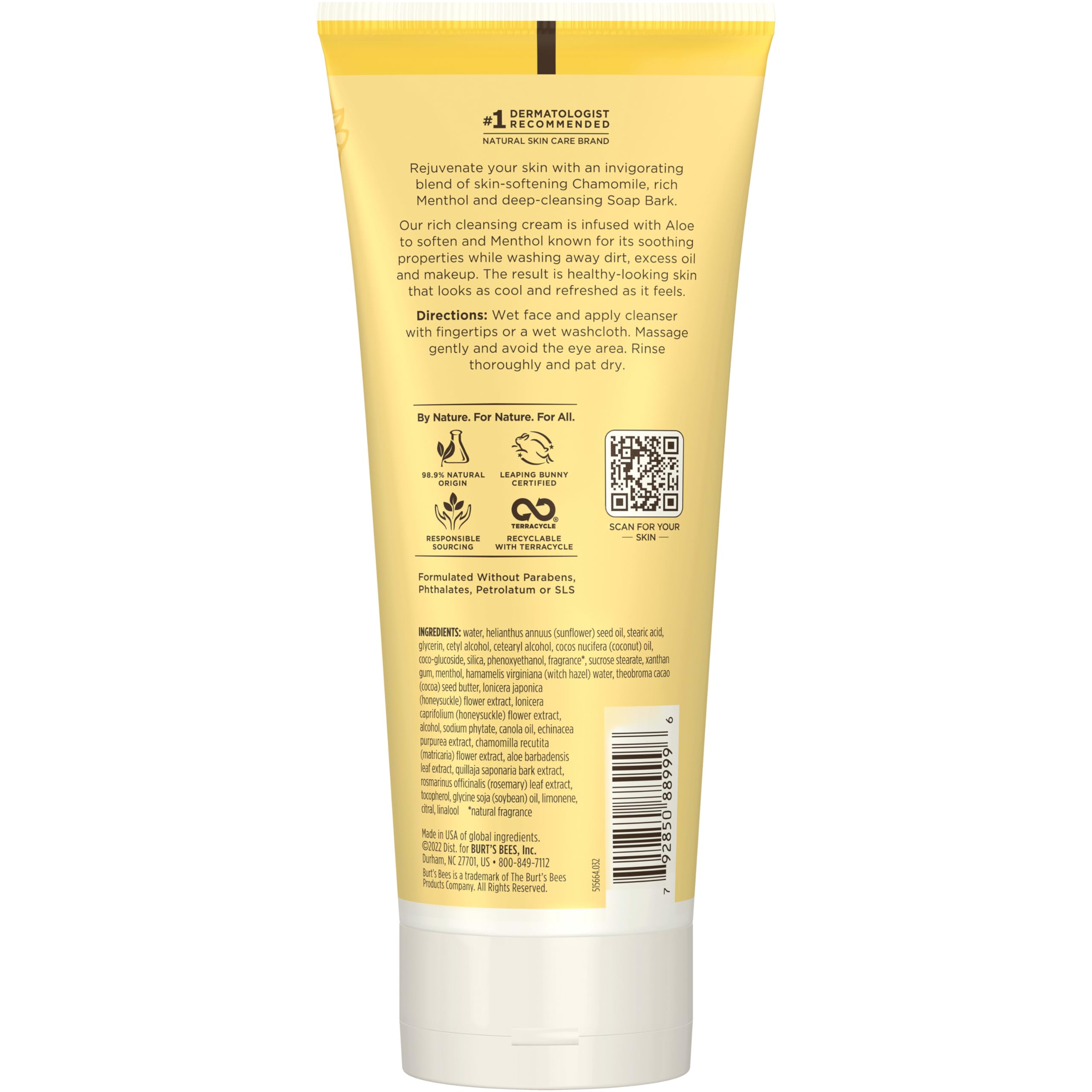 Burt's Bees face wash with chamomile in a 6-ounce container, natural facial cleansing cream, pack of 3, with varying packaging