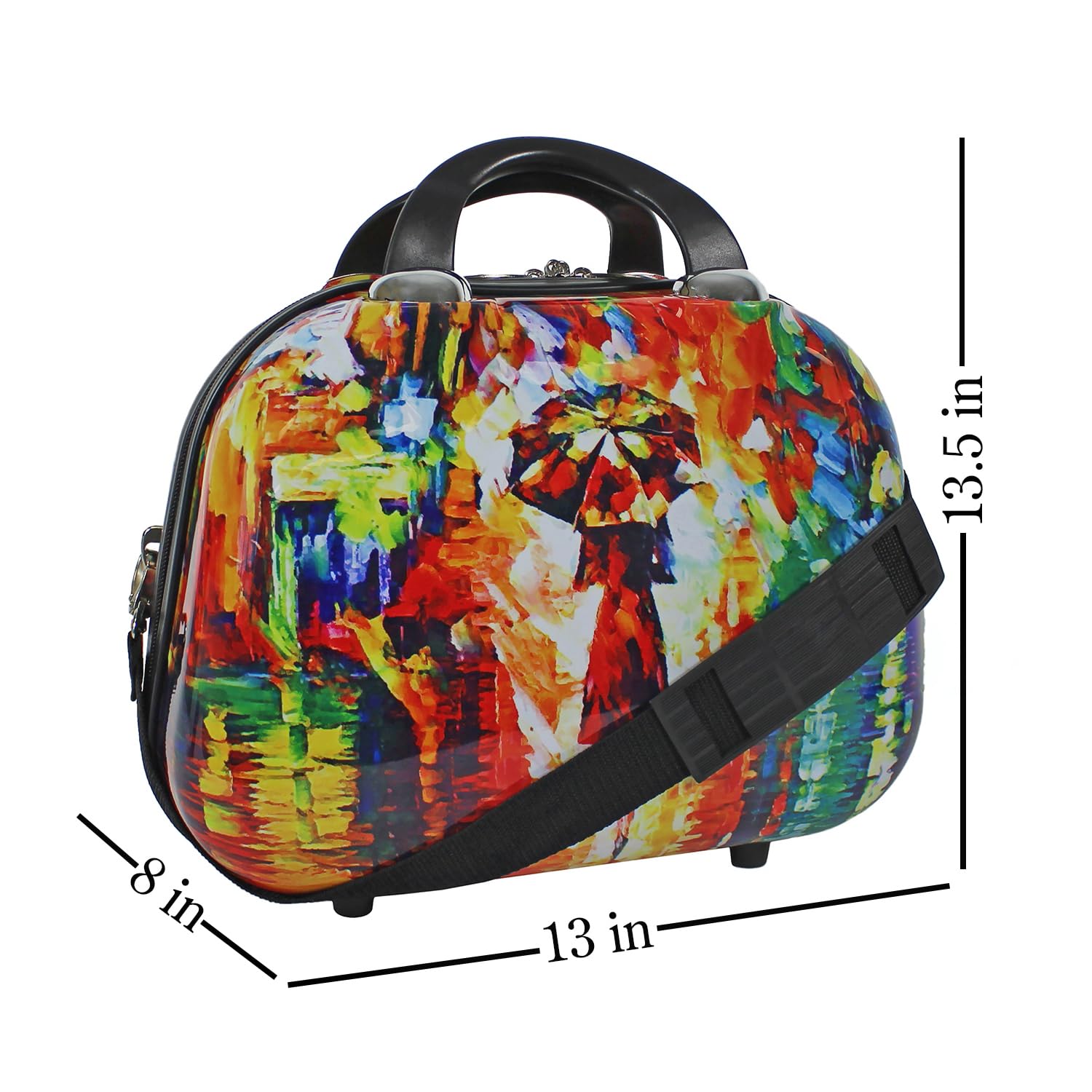 World Traveler 13-inch Paris Nights cosmetic tote bag, stylish handbag with vibrant cityscape design and spacious interior.