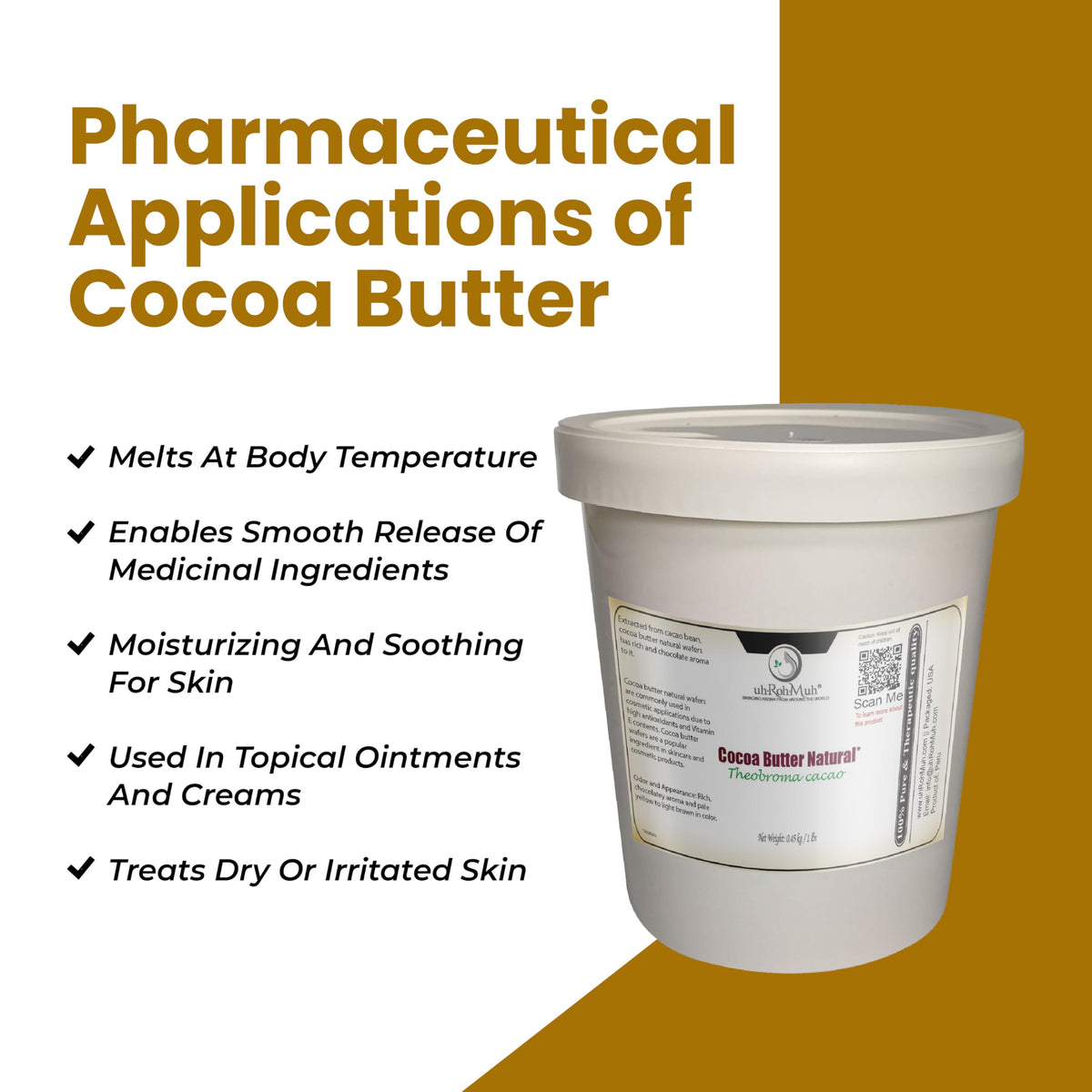 USDA Certified Organic Cocoa Butter Natural Pure Unrefined - uh*Roh*Muh Official Imagery - 3