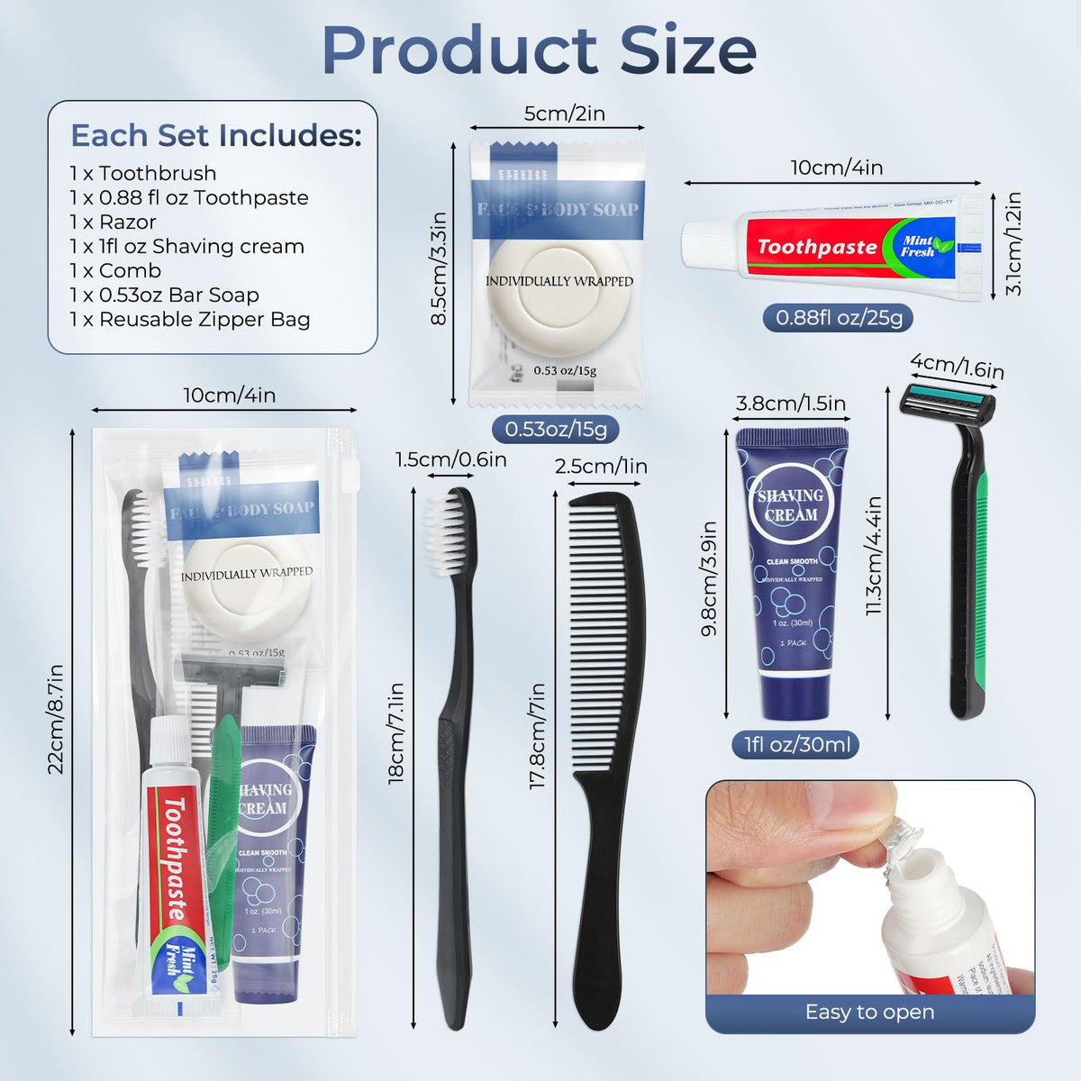 50 Pack Travel Toiletry Kit Bulk 6 in 1 Disposable Personal - HQSLsund Official Imagery - 3