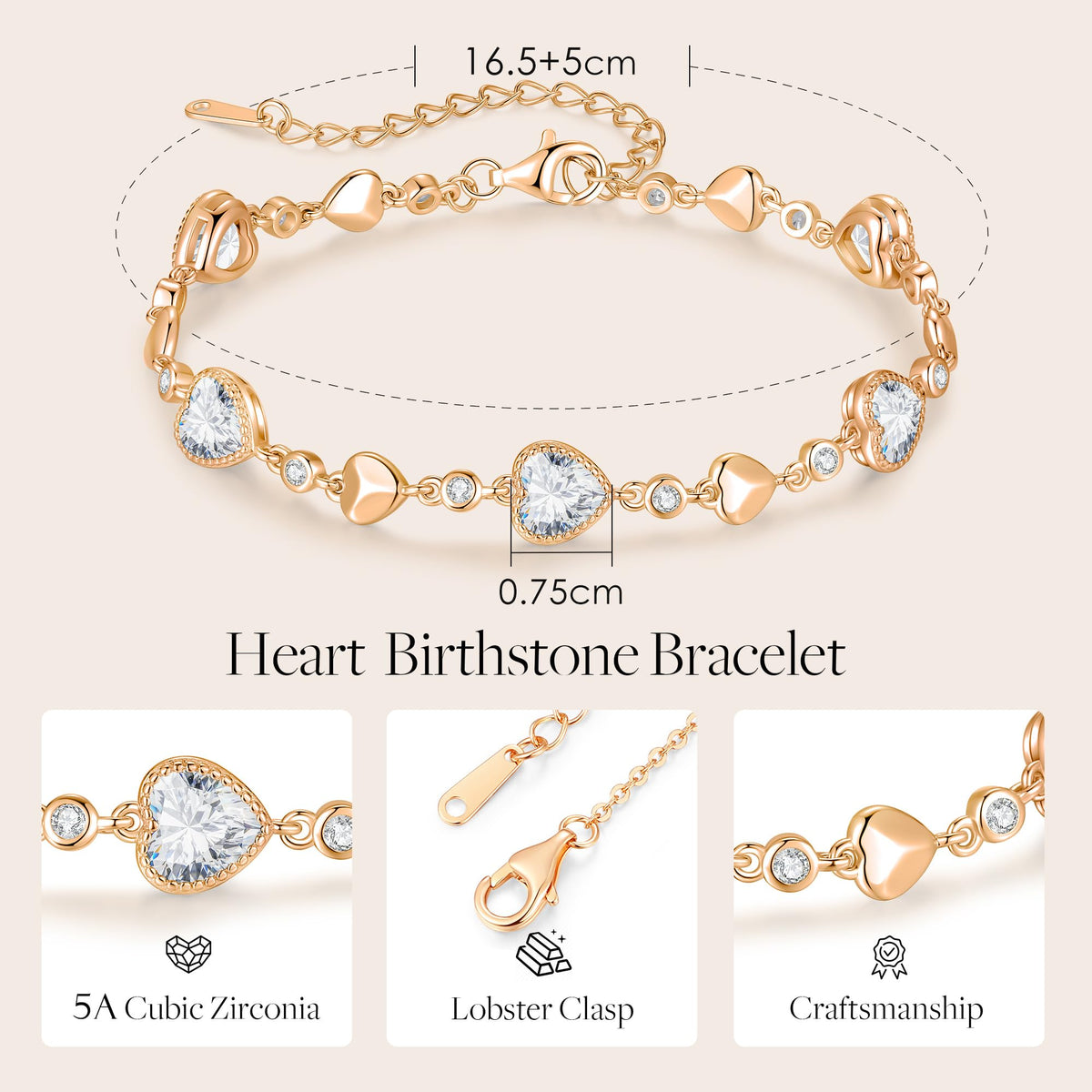 925 Sterling Silver Birthstone Heart Bracelet Jewelry Gift - LOUISA SECRET Official Imagery - 6