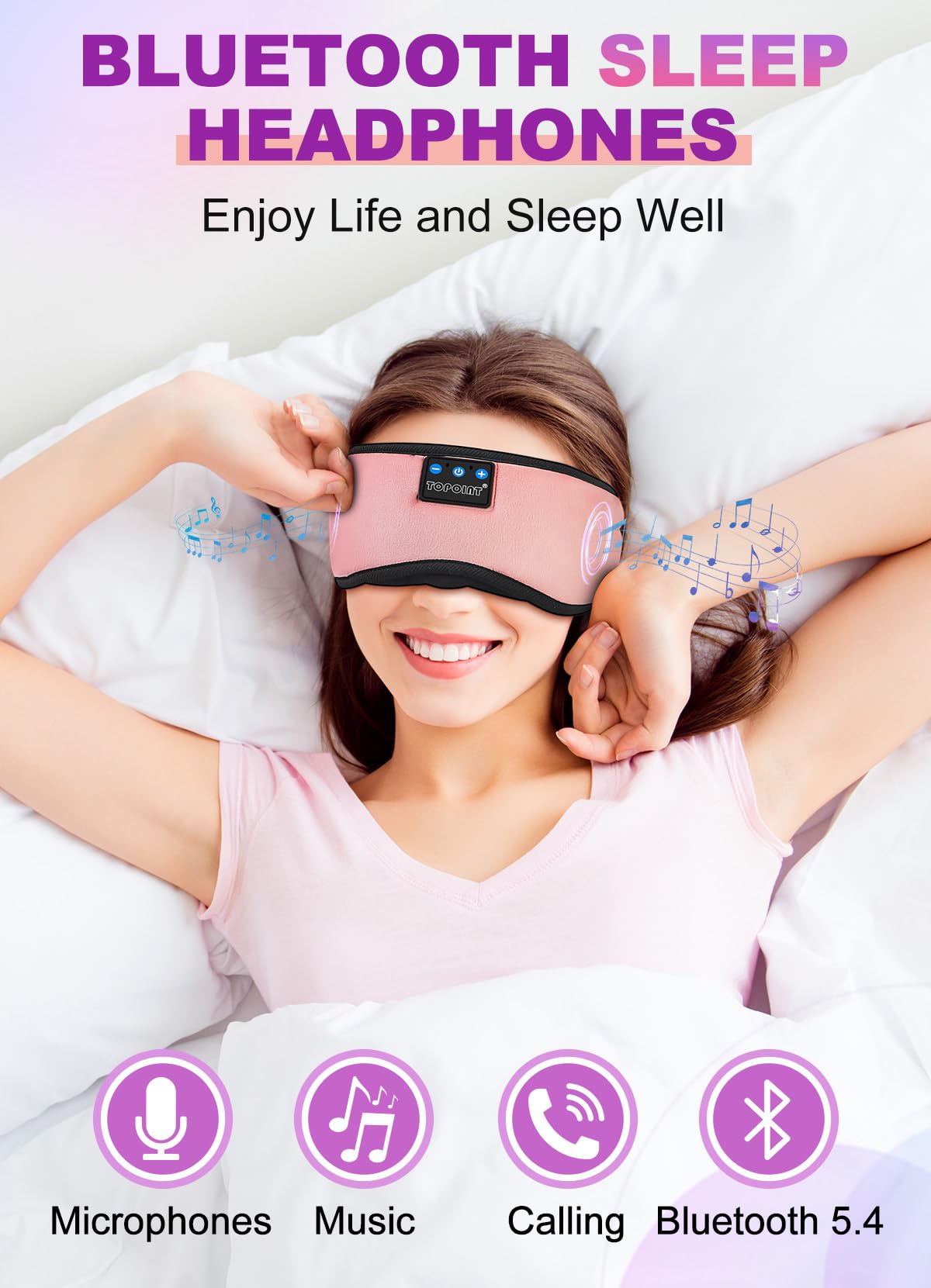 TOPOINT Sleep Mask Headphones Bluetooth 5.2 Wireless, Blackout Eye Mask for Women Men Sleeping Travel Meditation Gifts C