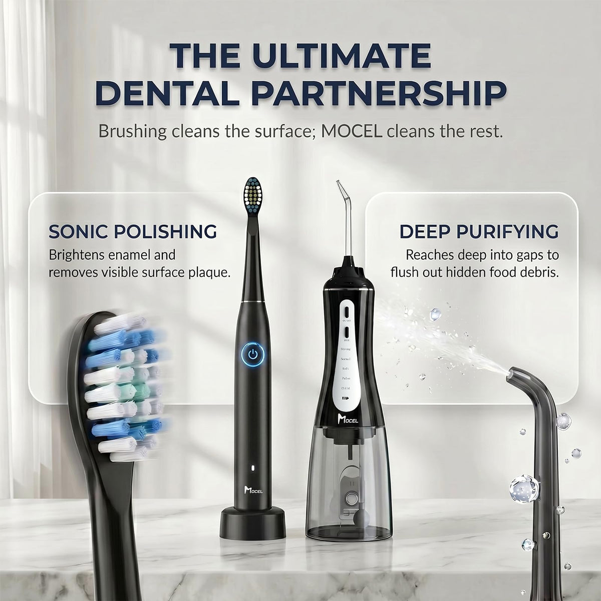 MOCEL Water Dental Flosser and Electric Toothbrush Combo - Portable Oral Clean Kit for Teeth Cleaning, Braces & Gums Car