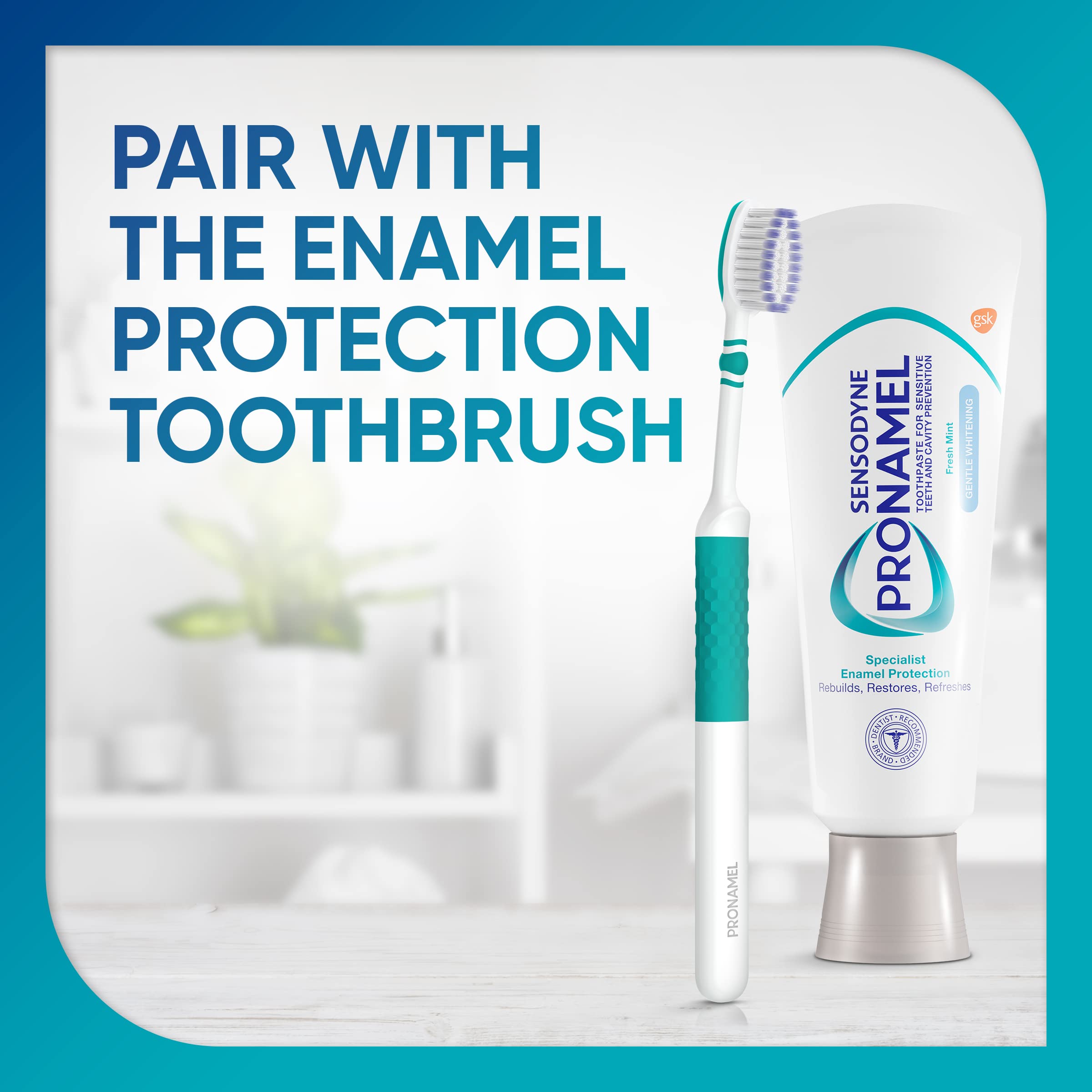 Sensodyne Pronamel Gentle Whitening Toothpaste 4-pack, anti-sensitivity toothpaste with whitening benefits, in a display box.