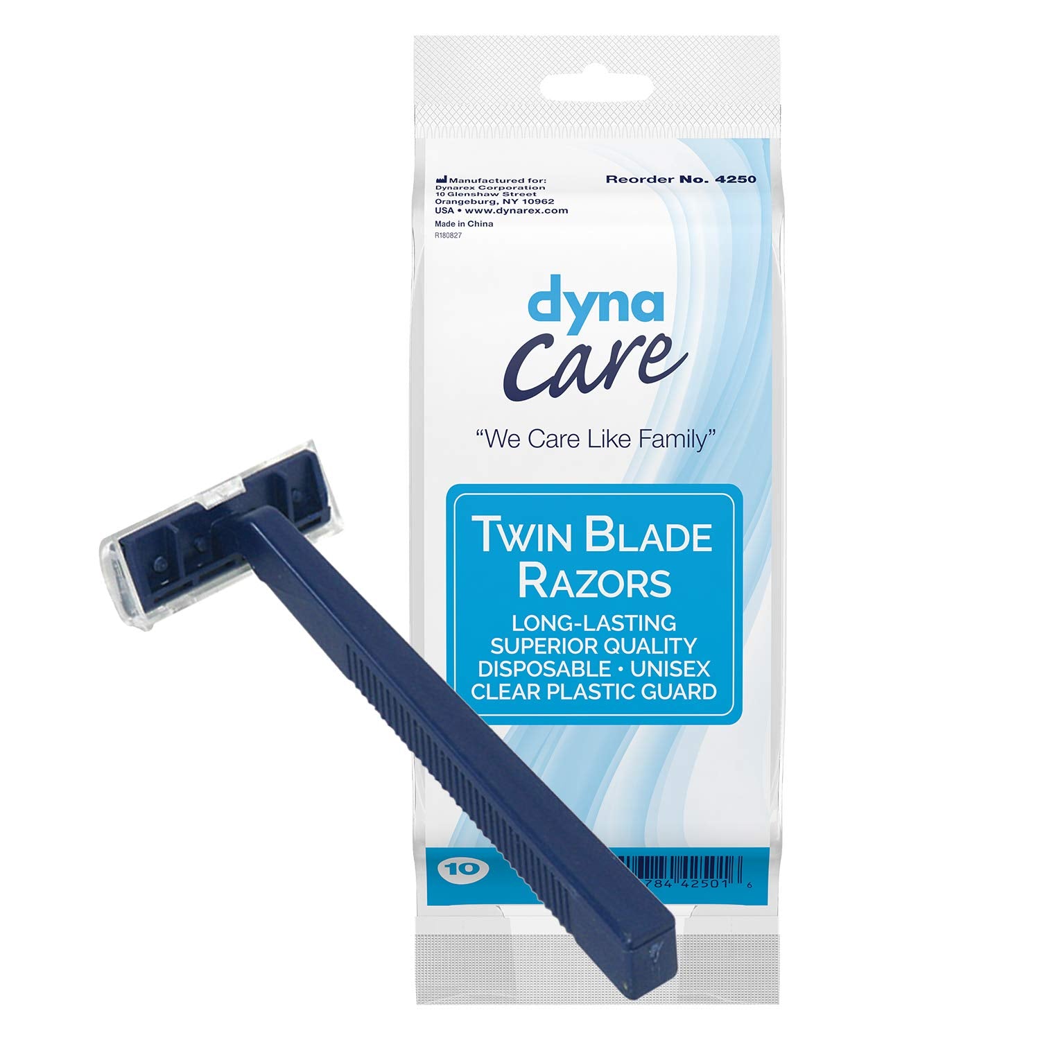Dynarex DynaCare Twin Blade Razors, Disposable Unisex Razor with Two Blades Provides Smooth, Close Shave, for Prior to Procedures or Tattoos, Blue, 6 Boxes - 50 Razors per Box