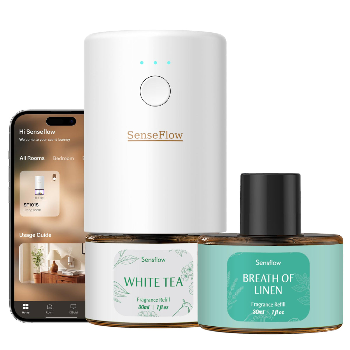 Waterless Essential Oil Diffuser Plug in Air Freshener Smart - SenseFlow Official Imagery - 2