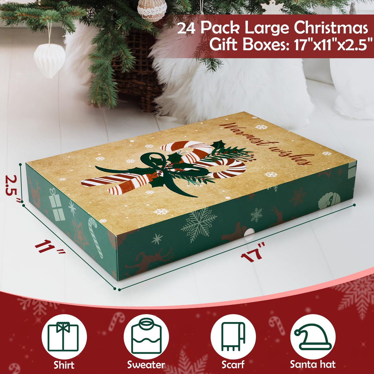 YANGTE 24 Pack Large Christmas Boxes with Lids for Presents - YANGTE Official Imagery - 3