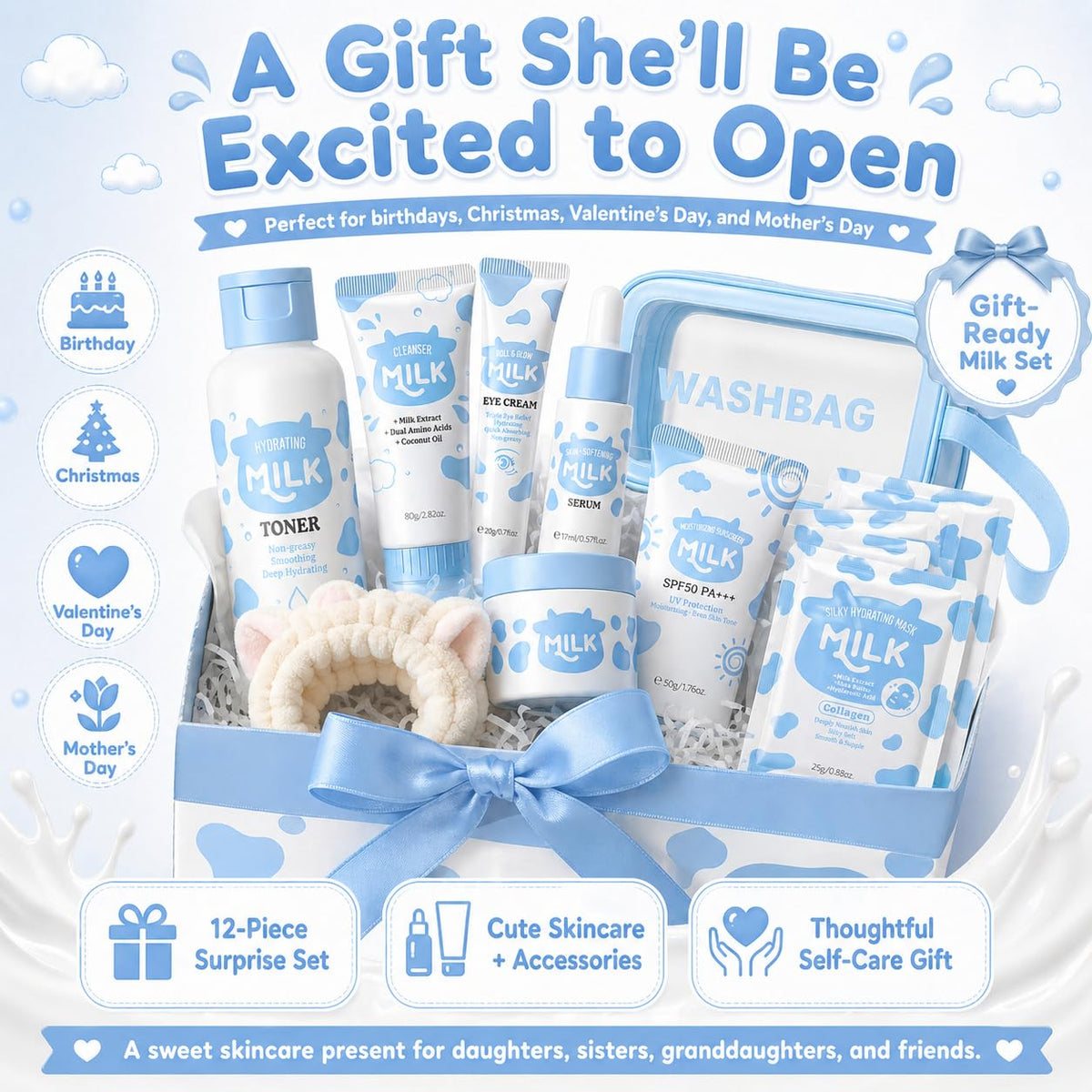 MrCuvaryas Milk Skin Care For Kids Teens Gift Set - Skin Care Set For Girls Ages 8-12 - Skincare For Teens 10-12 - 12 In