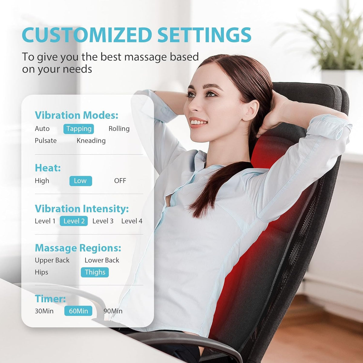 Back Massager Chair Pad Back Massager with Heat 5 Vibration - CuPiLo Official Imagery - 6