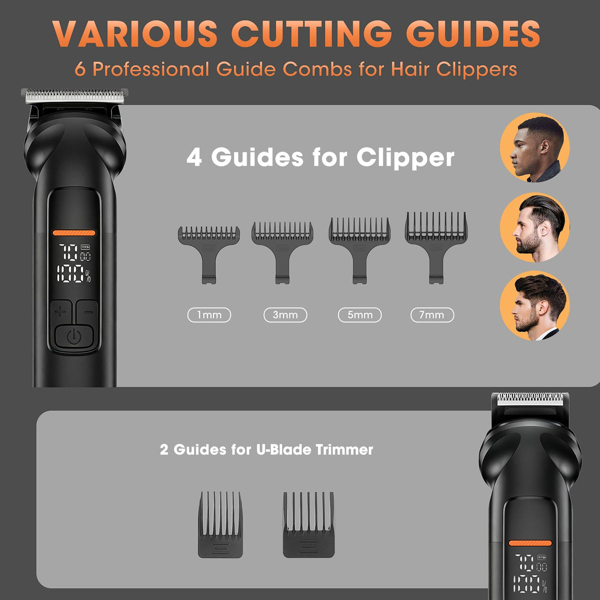 RAZOX Beard Trimmer for Men - 6 in 1 Hair Clipper & Grooming Kit, Cordless Rechargeable with LED Display, IPX6 Waterproo