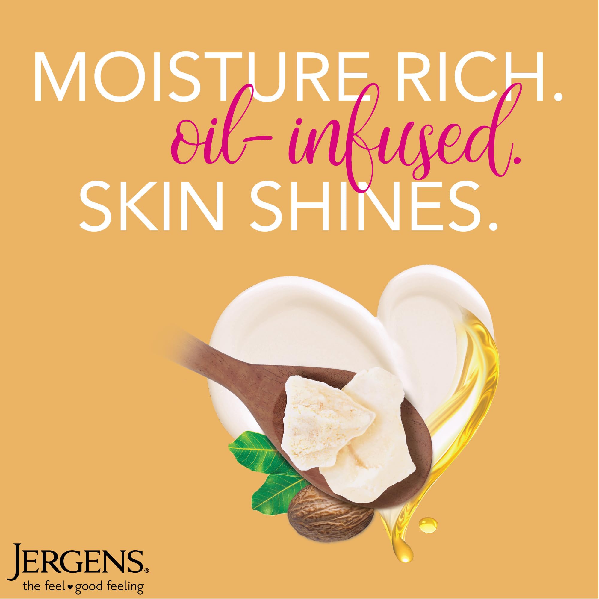 Jergens Shea Butter Hand and Body Lotion bottles showing deep conditioning moisturizer, 16.8 oz, with shea butter, dermatologist tested