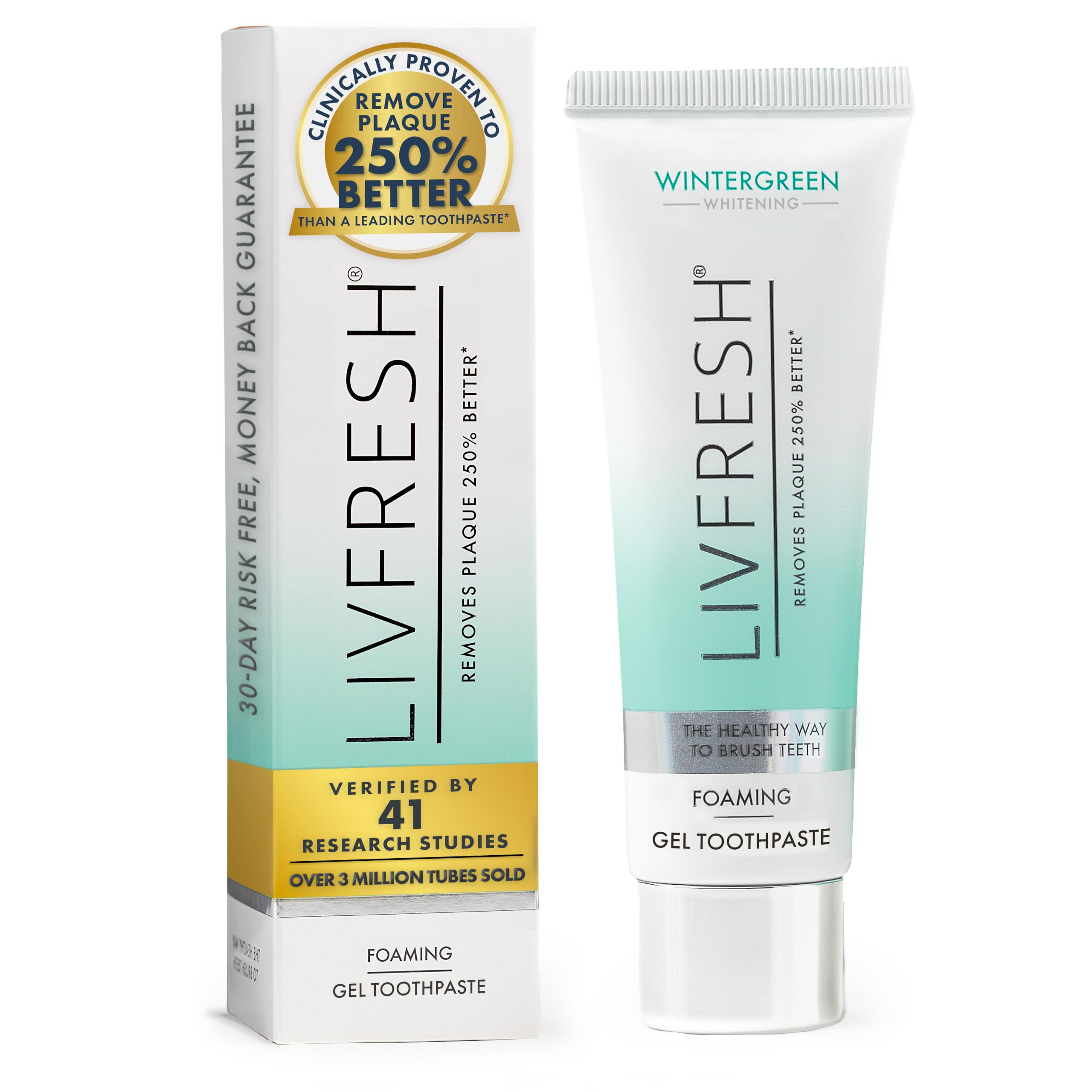 LIVFRESH Toothpaste Gel, Clinically Proven to Remove Plaque 250% - Product Imagery