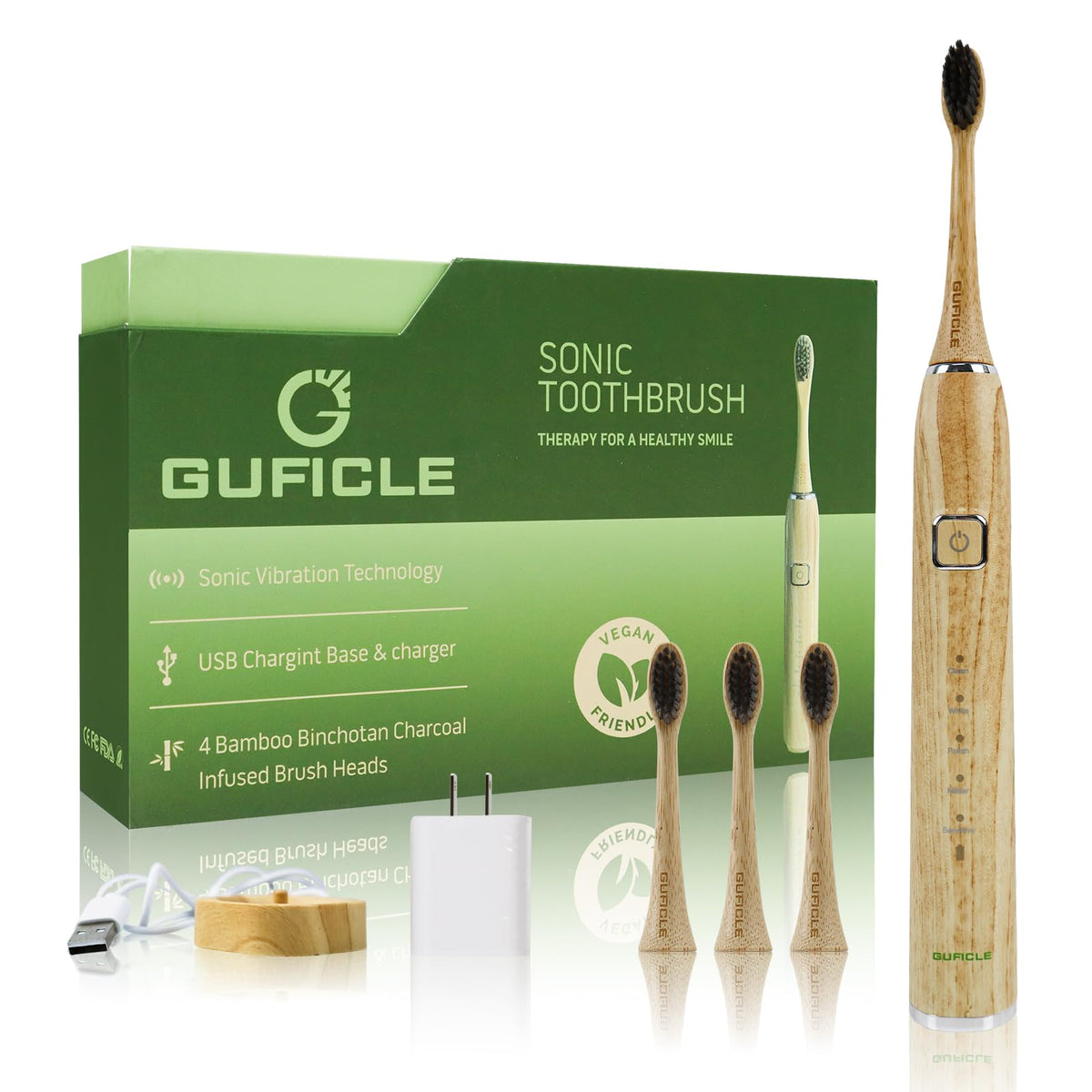 Bamboo Electric Toothbrush for Adults Soft Bristle - GUFICLE Official Imagery - 2
